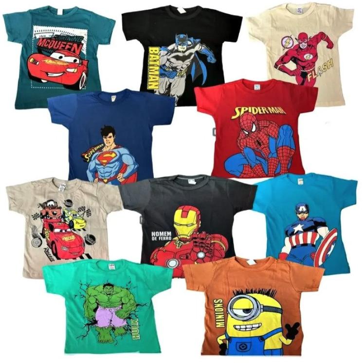 Kit 5 Camisetas Super Heróis Manga Curta Calor Infantil Menino Personagens Sortidos Tamanho 4 Anos