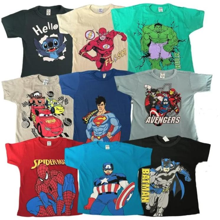 Kit 5 Camisetas Super Heróis Manga Curta Calor Infantil Menino Personagens Sortidos Tamanho 4 Anos
