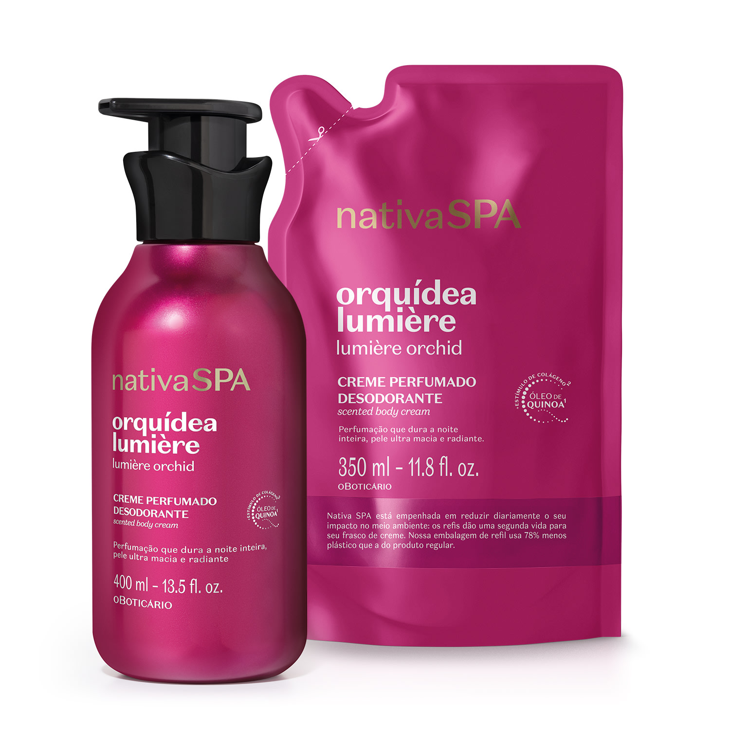 Combo Nativa SPA Orquídea Lumière: Creme Perfumado Desodorante 400ml + Refil 350ml