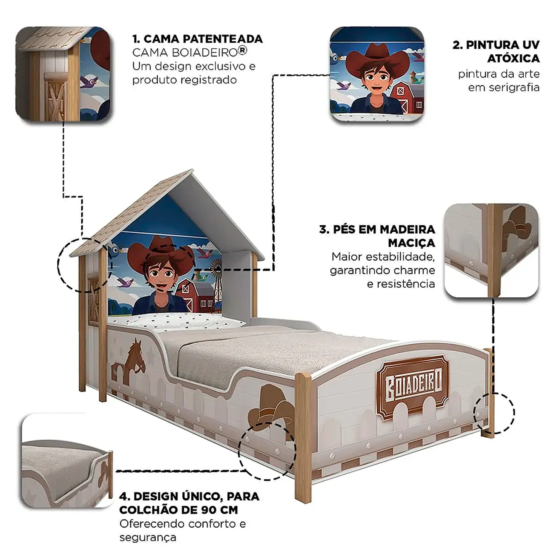 Cama Infantil Gelius Boiadeiro 90cm - Branco