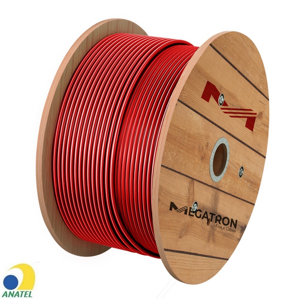 Cabo de Rede 23AWG Megatron Cat.6 LSZH 4 Pares Vermelho 2730 Rolo 305m 100% Cobre Homologado ANATEL