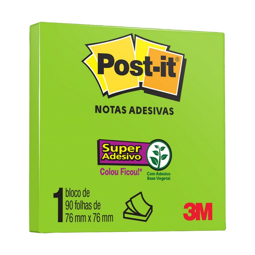 Bloco de Notas Adesivo 76X76mm com 1 Bloco de 90 Folhas Verde Limeade - Post-it - 3M - HB004648018
