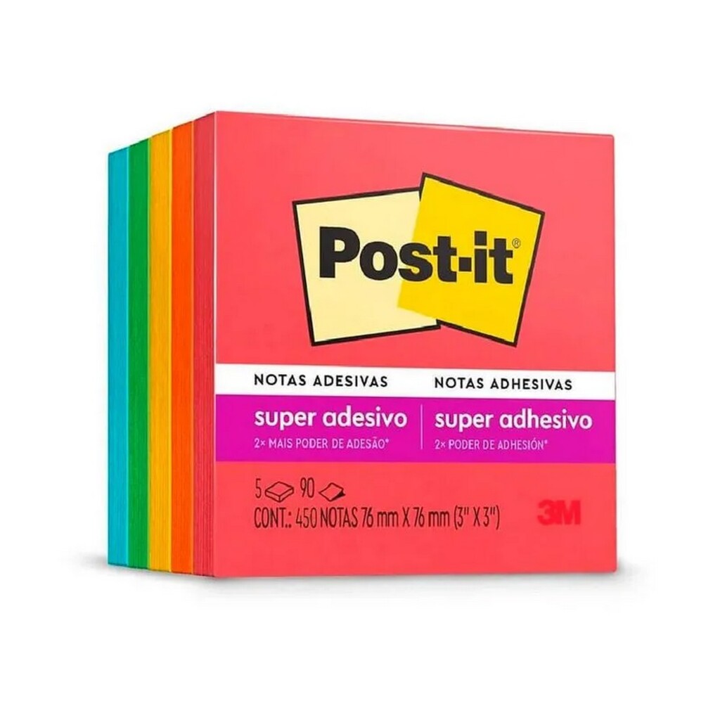 Bloco de Notas Adesivo 76X76mm com 5 Blocos de 90 Folhas 5 Cores - Coleção Diversão Post-it - 3M - HB004657431