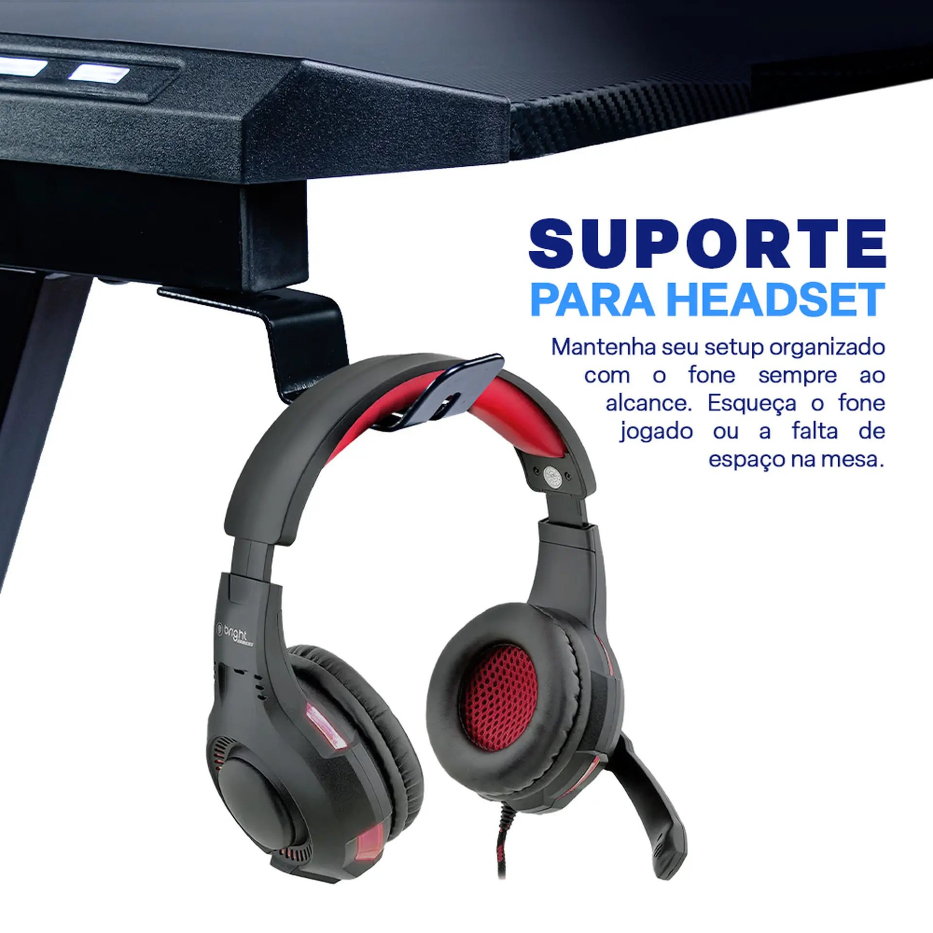 Mesa Gamer RGB Revestimento Fibra de Carbono Gamerzone Xtreme - Preto