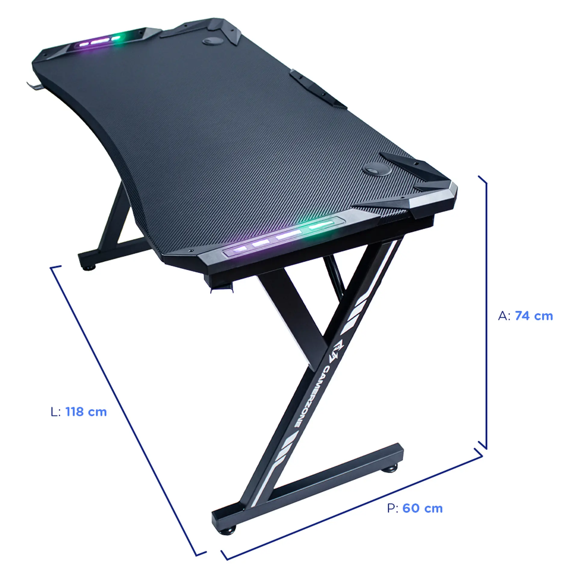 Mesa Gamer RGB Revestimento Fibra de Carbono Gamerzone Xtreme - Preto