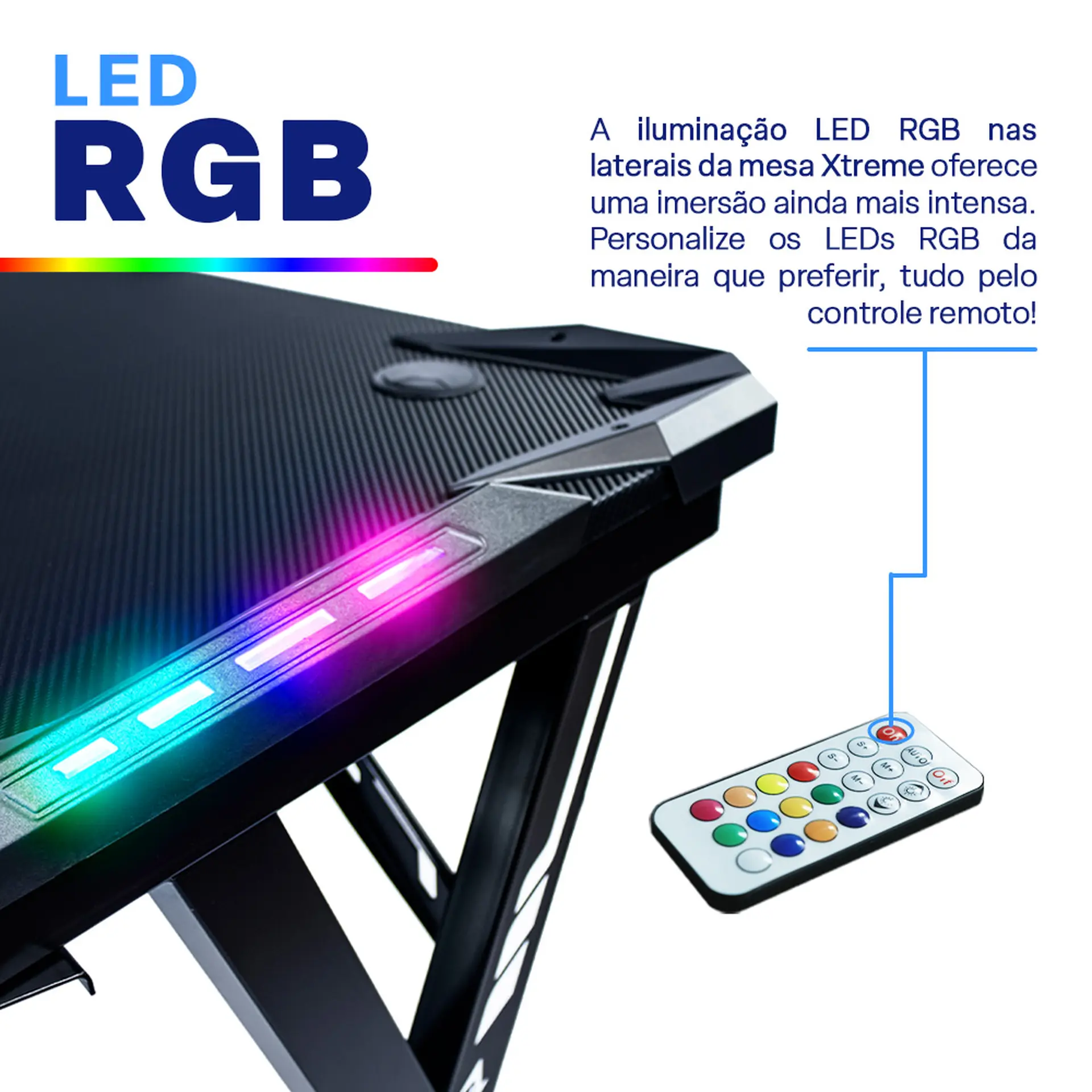 Mesa Gamer RGB Revestimento Fibra de Carbono Gamerzone Xtreme - Preto