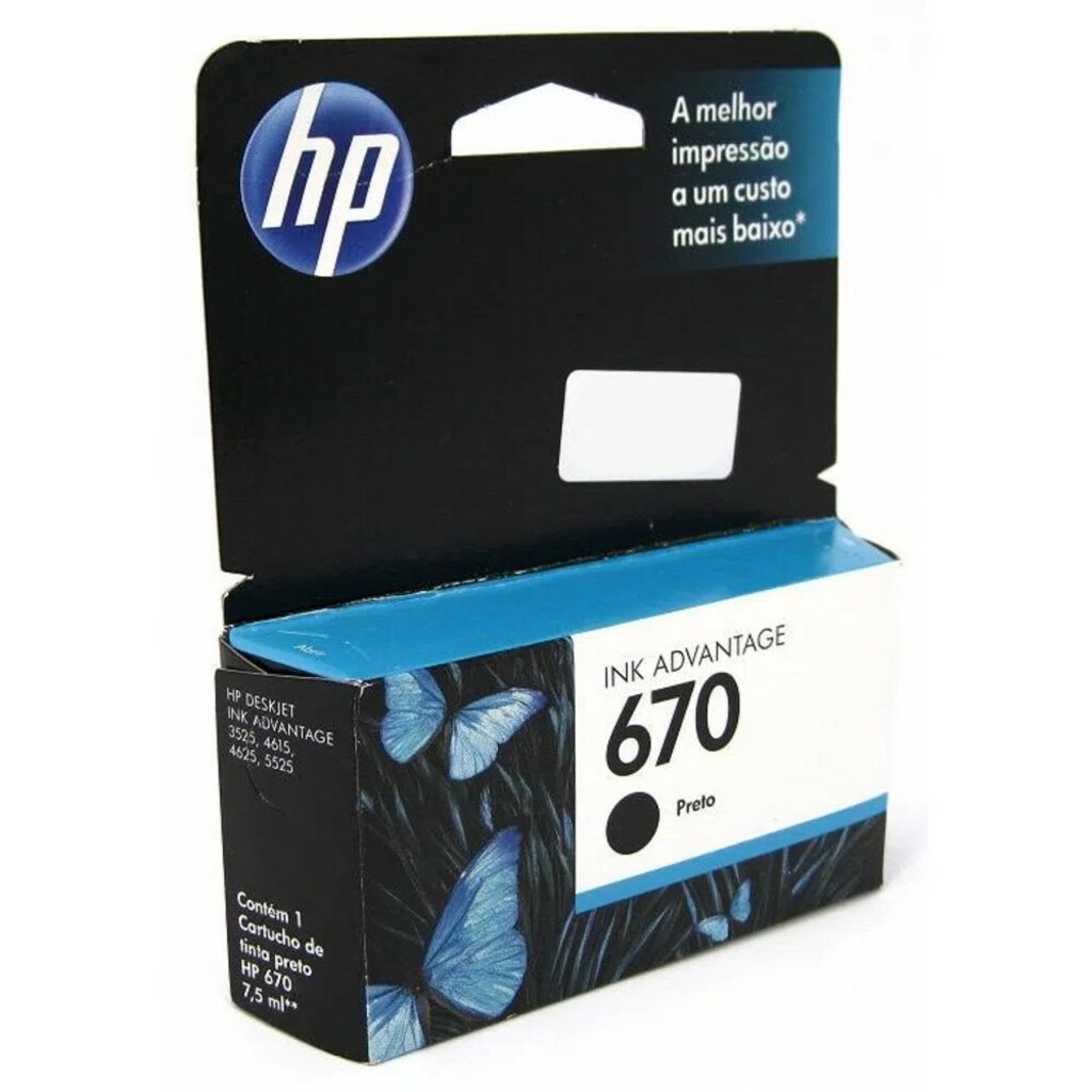 Cartucho de Tinta HP 670 Preto Original - CZ113AB - 250 páginas para 4615, 4625, 3525, 5525