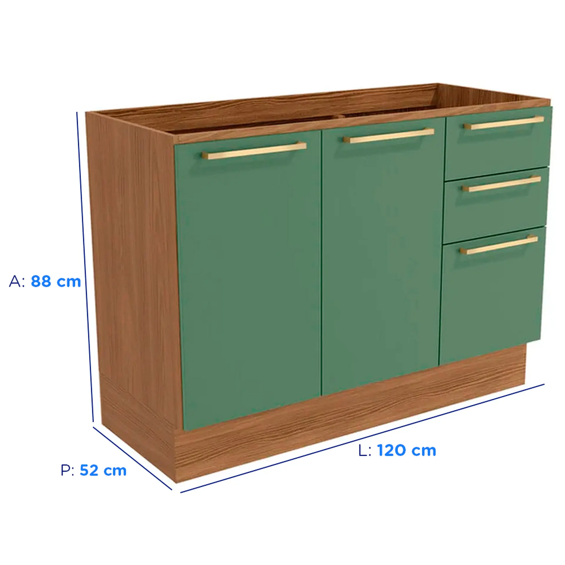 Cozinha Completa Modulada 5 Peças 11 Portas 3 Gavetas MDP Botanic Kappesberg - Nog. Fosco/Verde Oliva