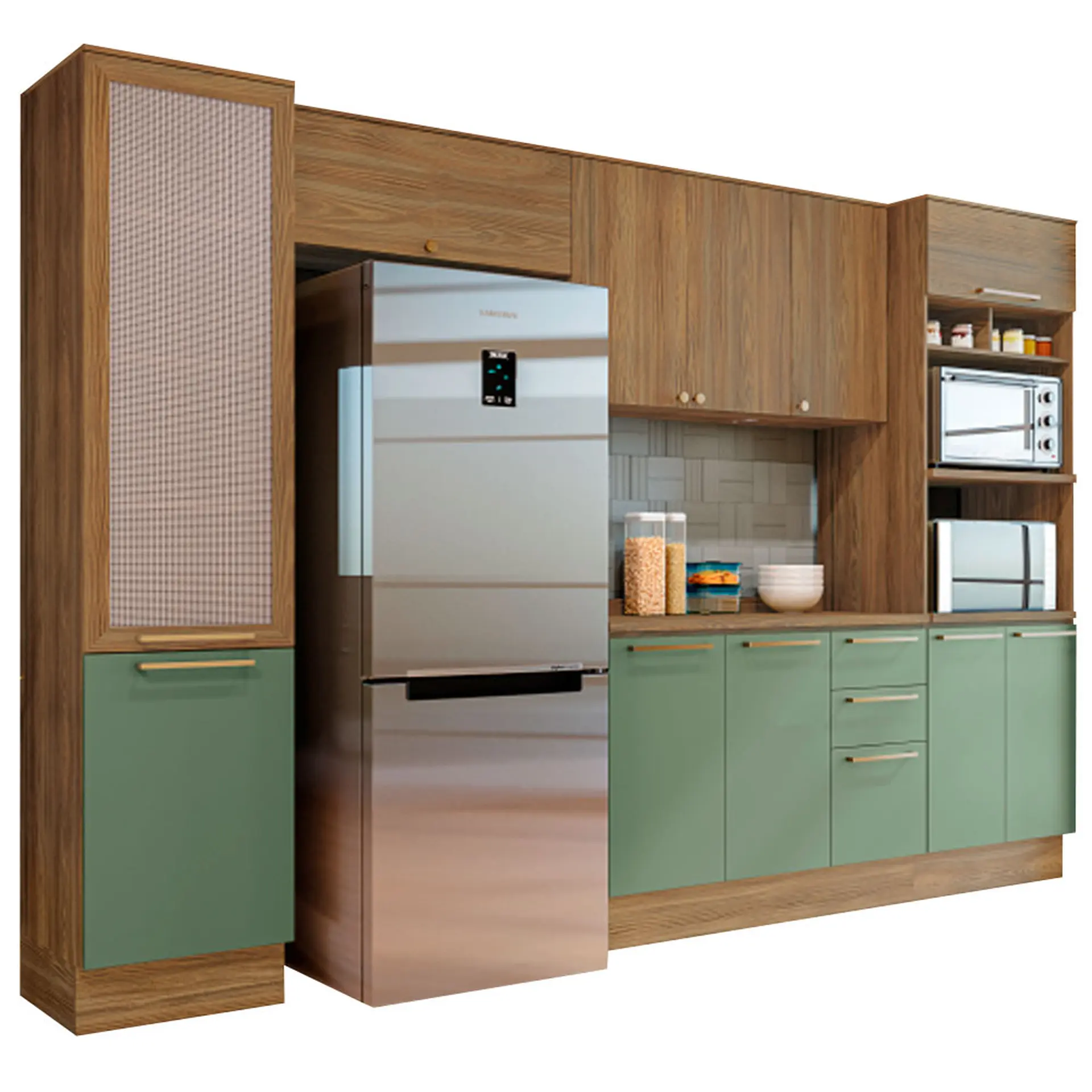 Cozinha Completa Modulada 5 Peças 11 Portas 3 Gavetas MDP Botanic Kappesberg - Nog. Fosco/Verde Oliva