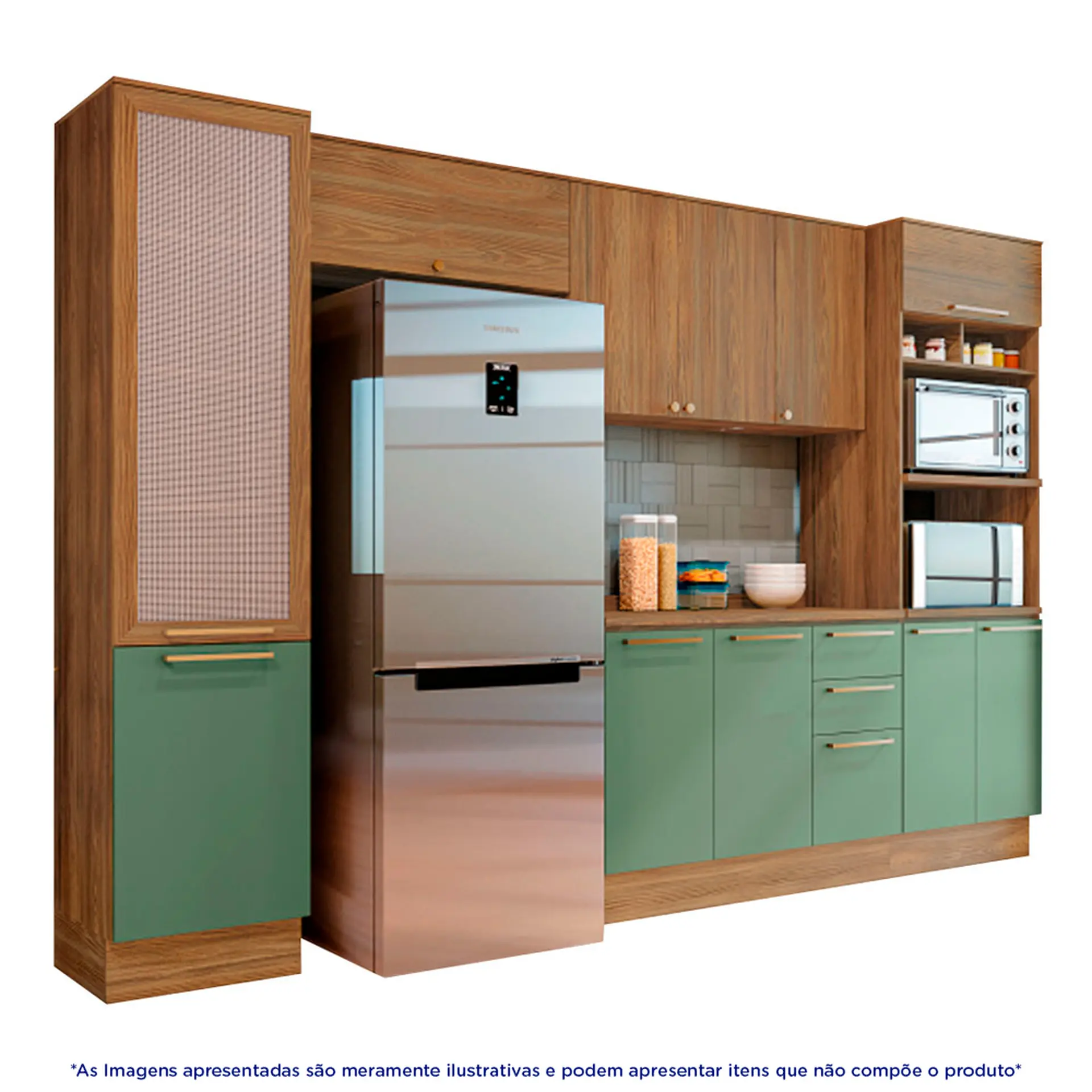 Cozinha Completa Modulada 5 Peças 11 Portas 3 Gavetas MDP Botanic Kappesberg - Nog. Fosco/Verde Oliva