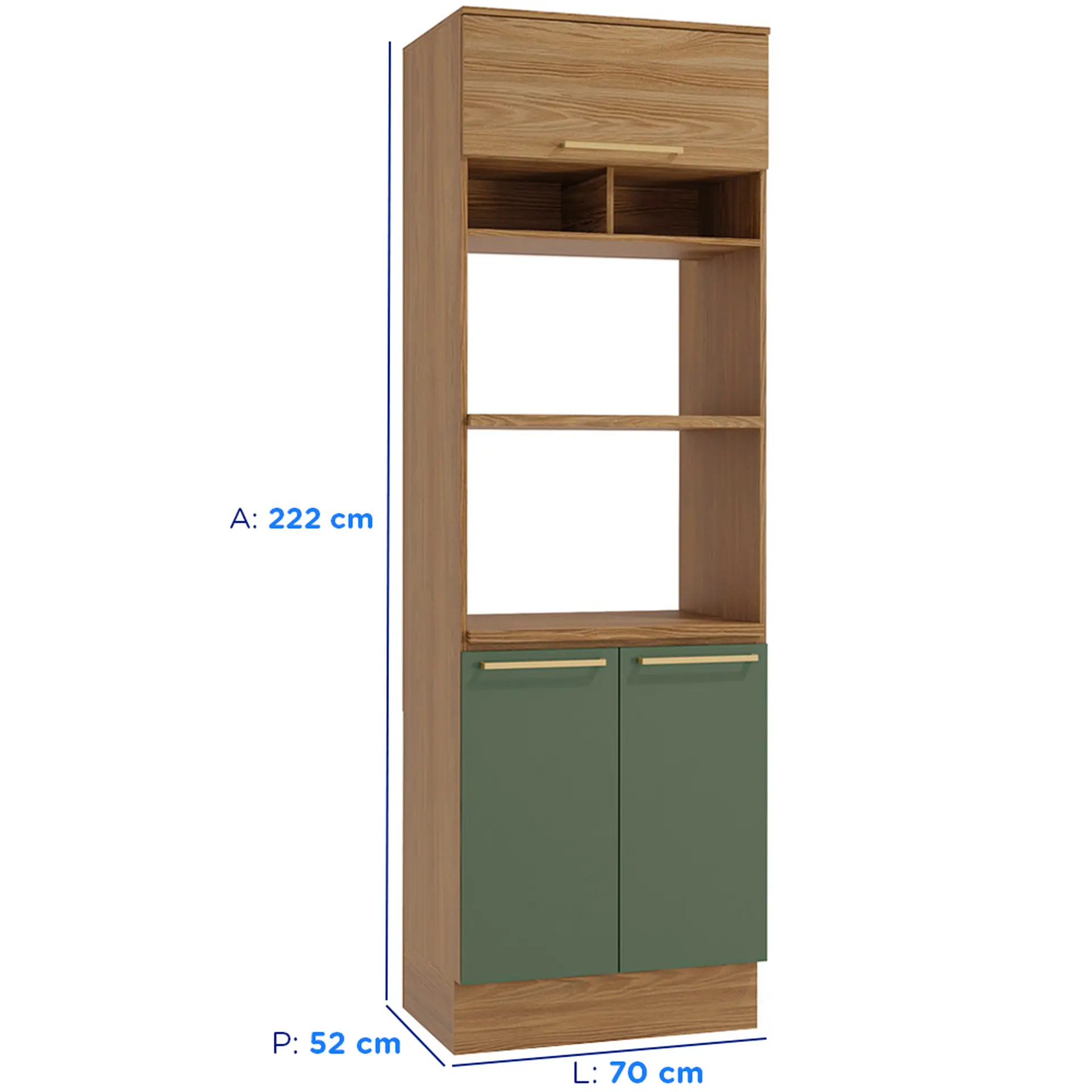 Cozinha Completa Modulada 5 Peças 11 Portas 3 Gavetas MDP Botanic Kappesberg - Nog. Fosco/Verde Oliva