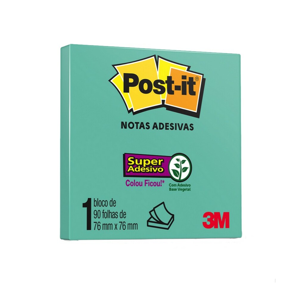 Bloco de Notas Adesivo 76X76mm com 1 Bloco de 90 Folhas Azul Aqua - Post-it - 3M - HB004650196