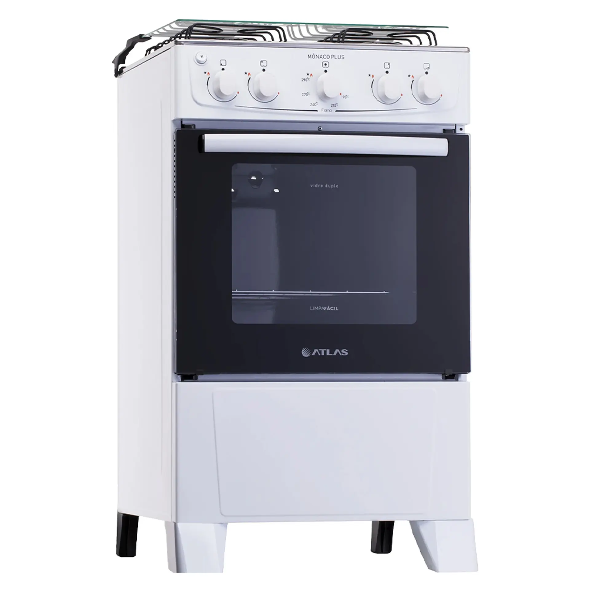 Fogão Atlas 4 Bocas Mônaco Plus Automático Mesa de Inox Forno 50L - Branco