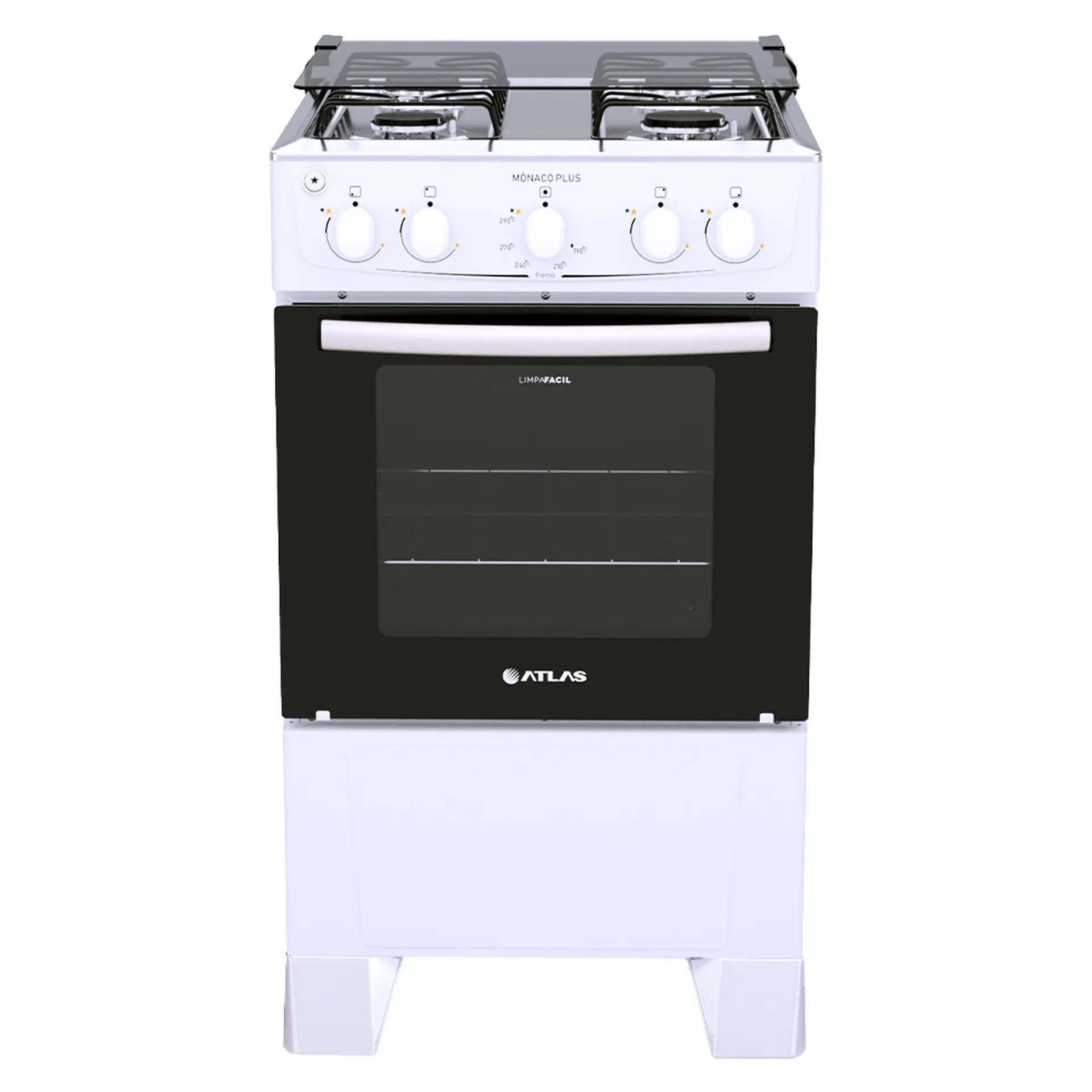 Fogão Atlas 4 Bocas Mônaco Plus Automático Mesa de Inox Forno 50L - Branco