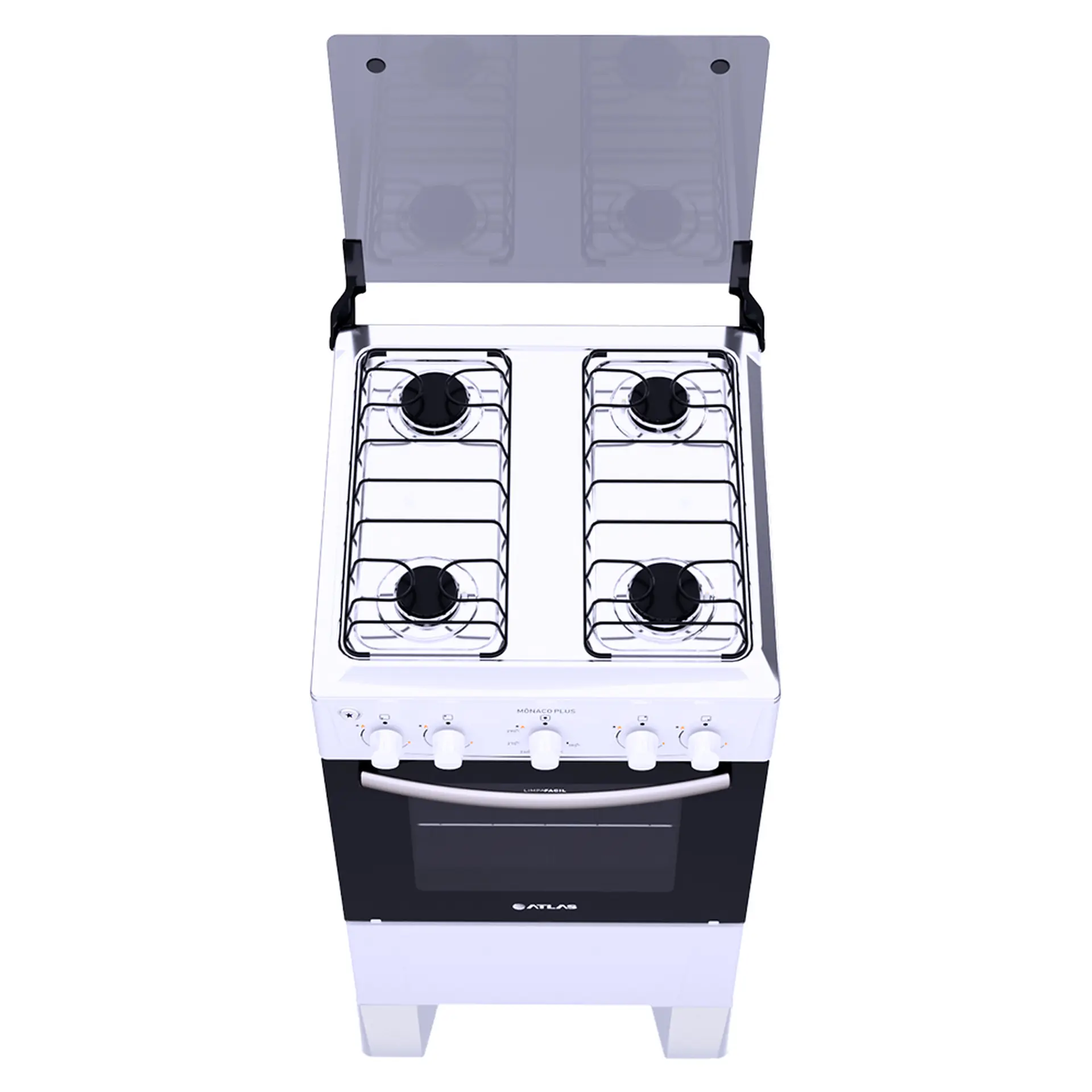 Fogão Atlas 4 Bocas Mônaco Plus Automático Mesa de Inox Forno 50L - Branco