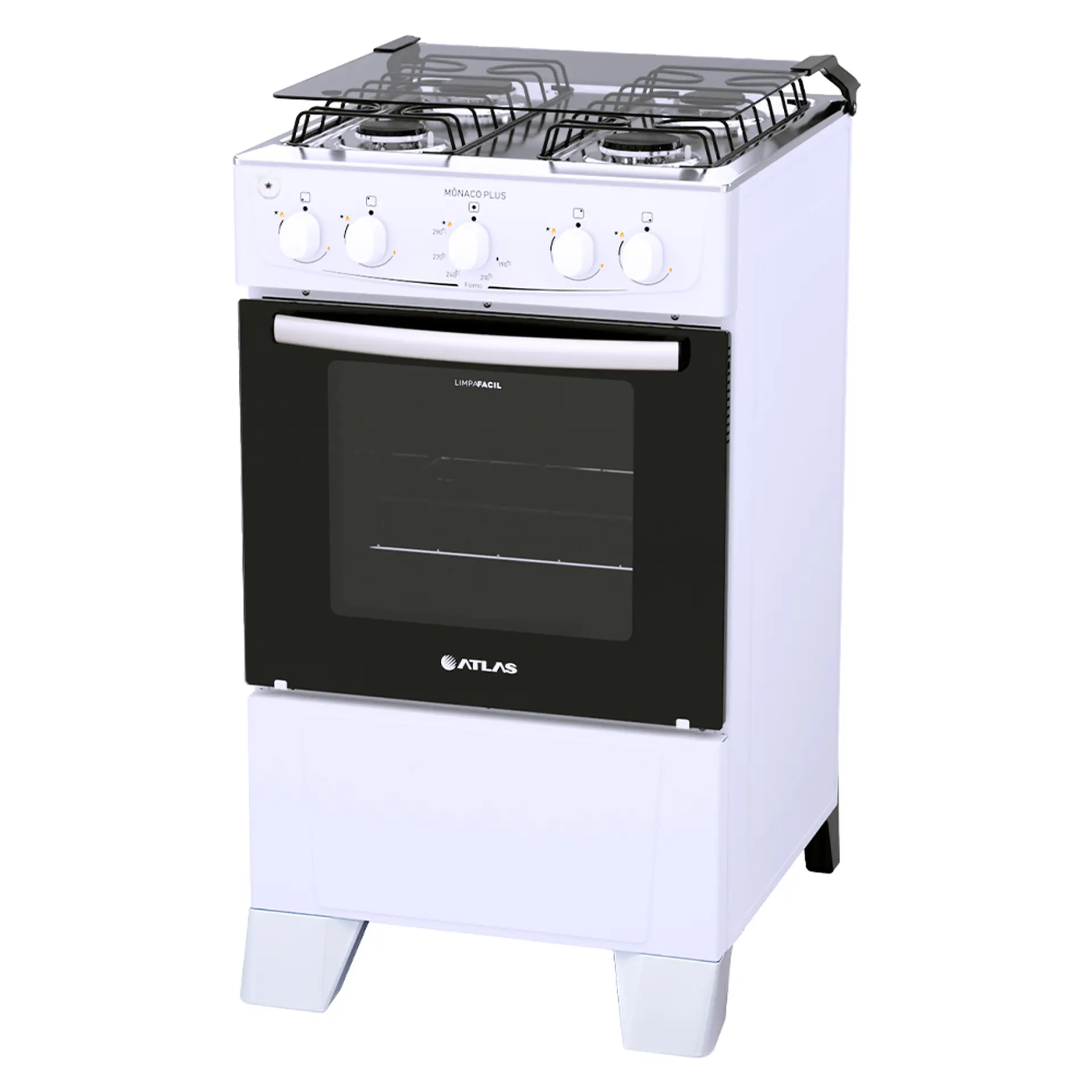 Fogão Atlas 4 Bocas Mônaco Plus Automático Mesa de Inox Forno 50L - Branco