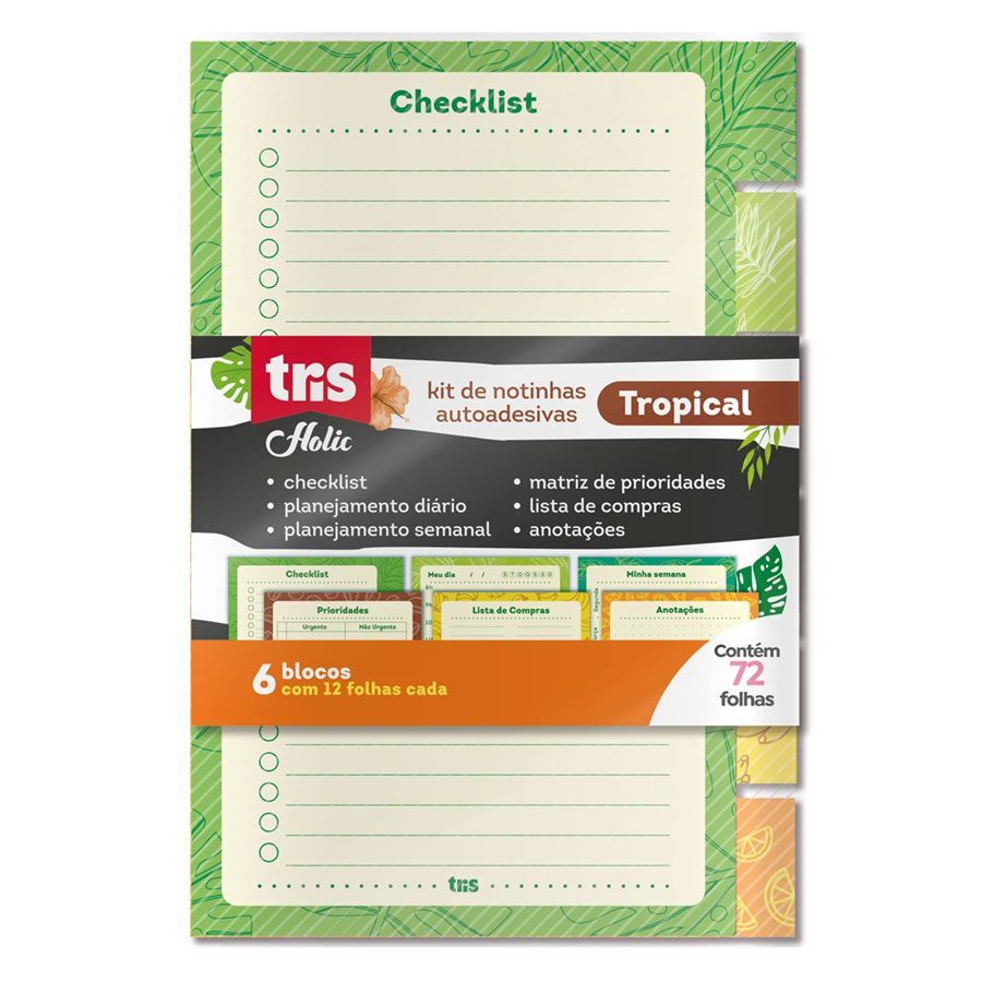 Kit Bloco Autoadesivo TRIS Tropical Holic com 72 Folhas