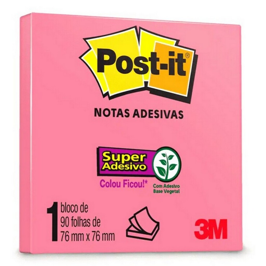 Bloco de Notas Adesivo 76X76mm com 1 Bloco de 90 Folhas Pink- Post-it - 3M - HB004650238