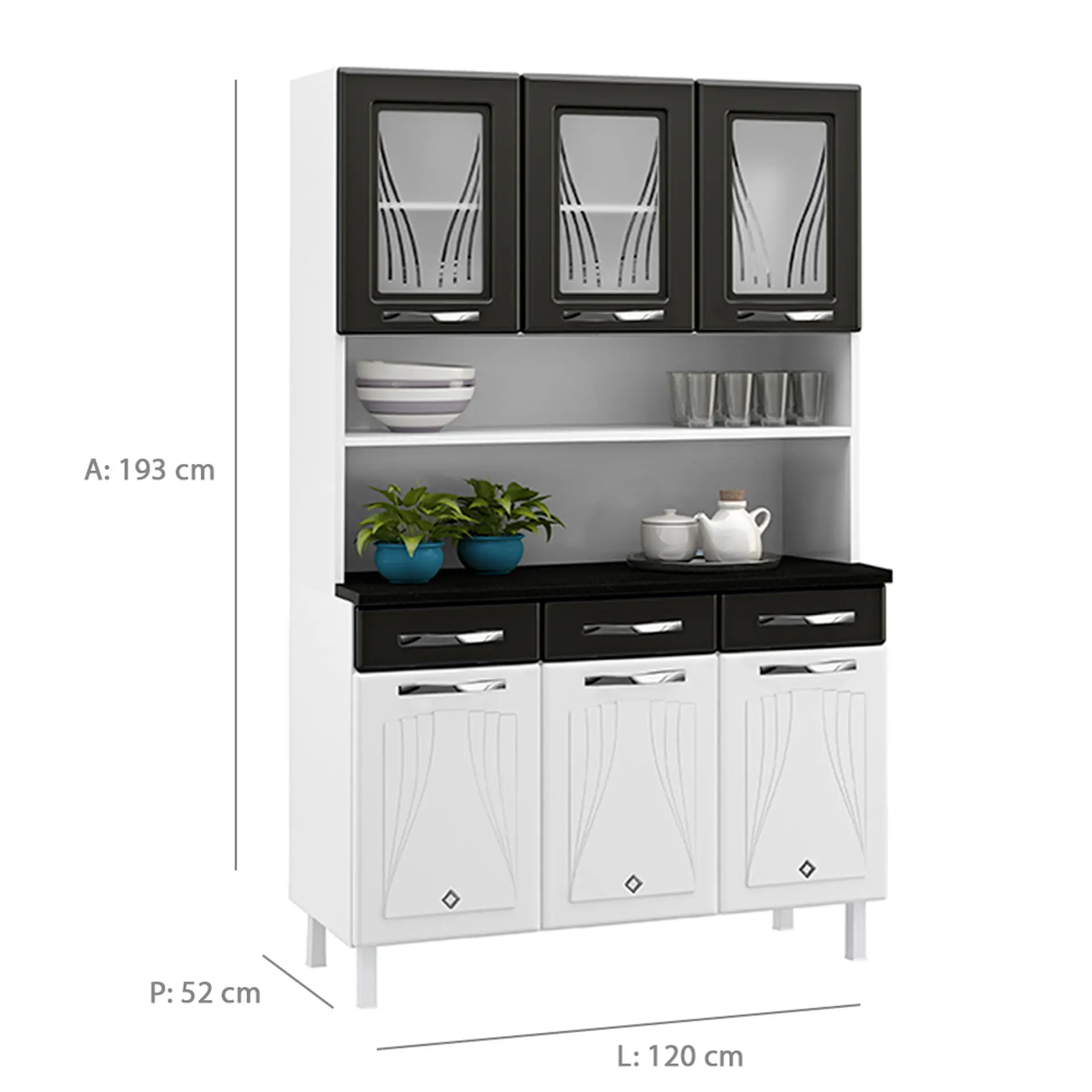 Cozinha Compacta 6 Portas 3 Gavetas Star Telasul - Bco/Pto