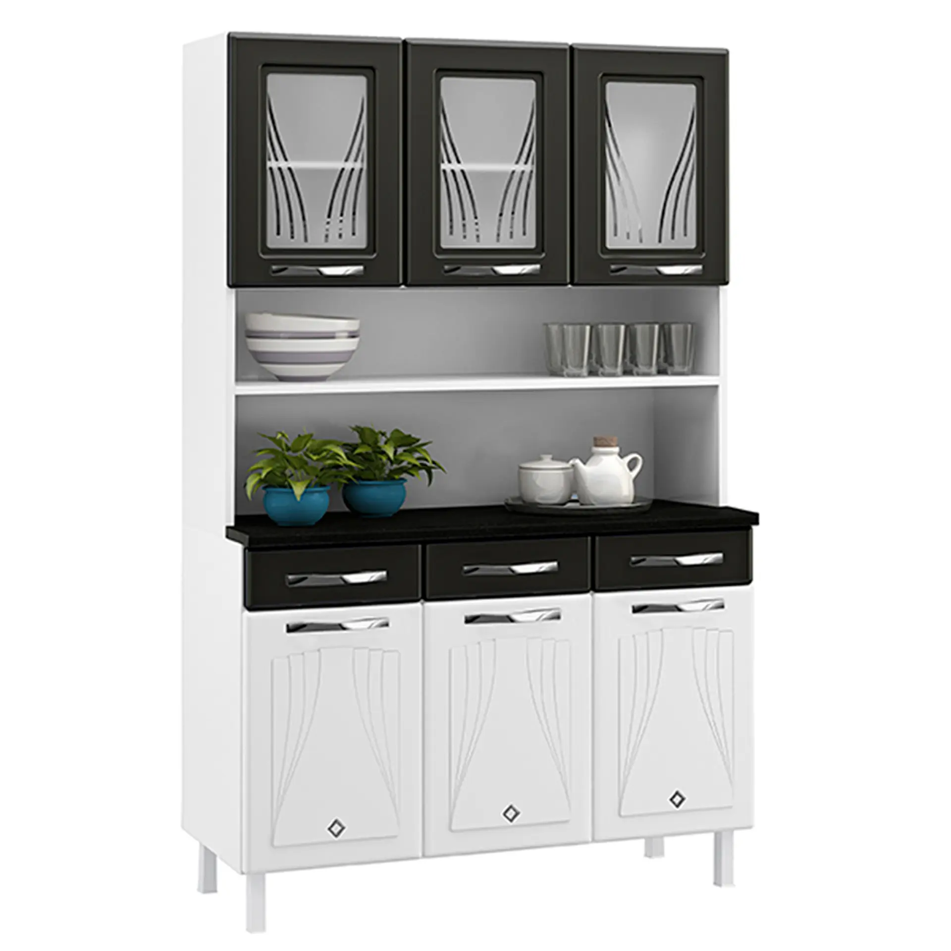 Cozinha Compacta 6 Portas 3 Gavetas Star Telasul - Bco/Pto