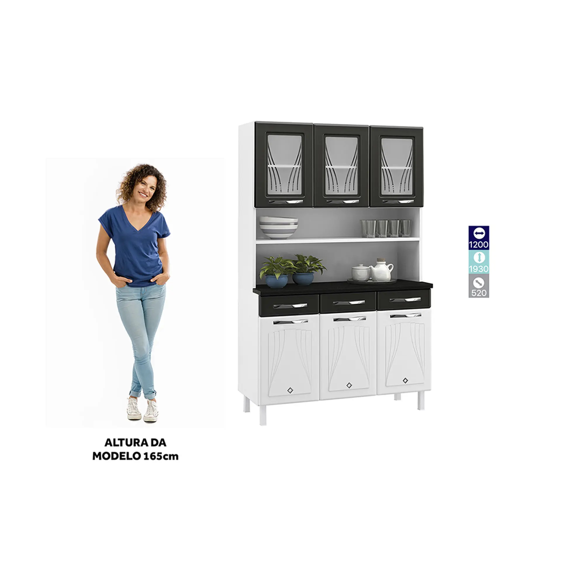 Cozinha Compacta 6 Portas 3 Gavetas Star Telasul - Bco/Pto