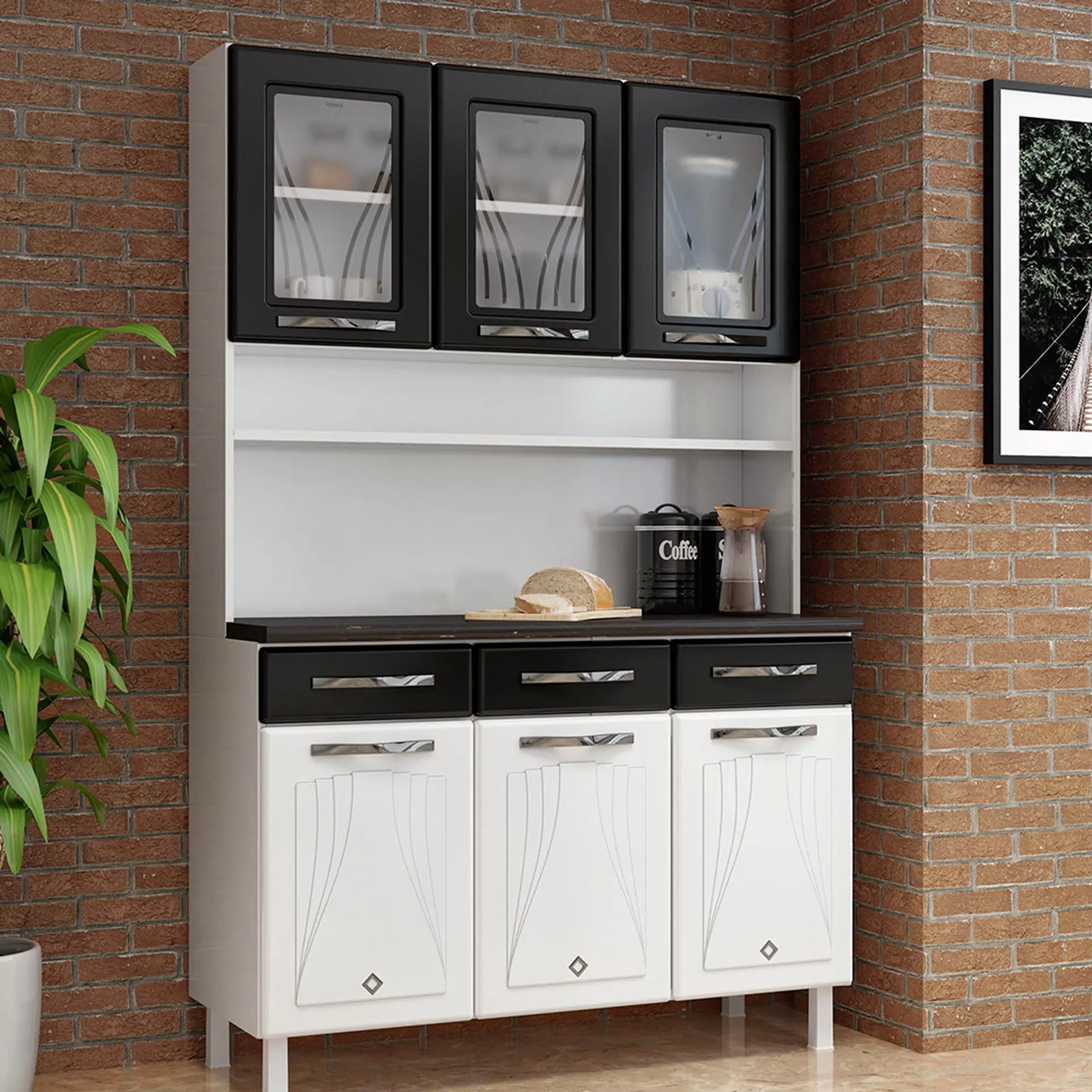 Cozinha Compacta 6 Portas 3 Gavetas Star Telasul - Bco/Pto