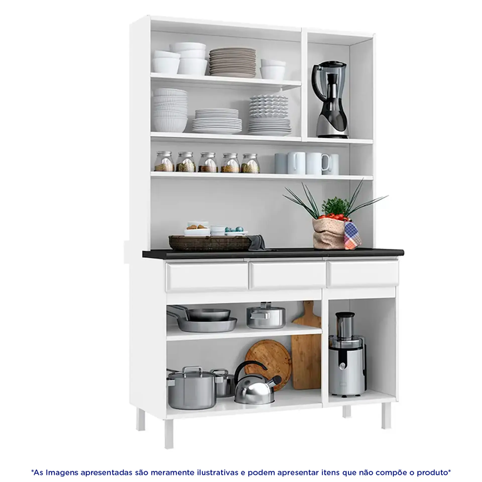Cozinha Compacta 6 Portas 3 Gavetas Star Telasul - Bco/Pto