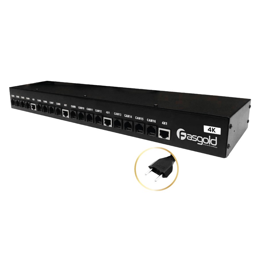 Power Ballun 16 Canais Híbrido 4K com Fonte Fasgold FS536