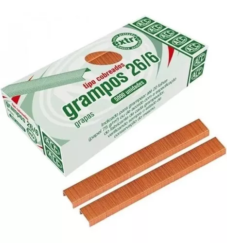 Grampo ACC 26/6 Caixa com 5000 Unidades Cobreado