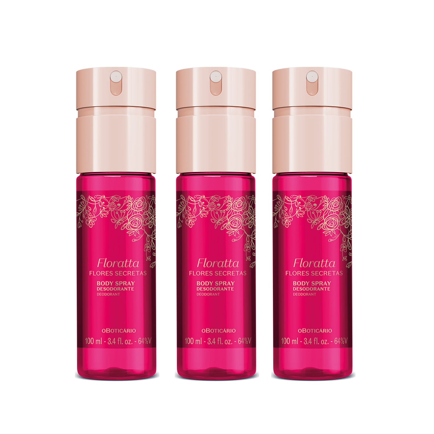 Combo Body Spray Floratta Flores Secretas 100ml (3 unidades)