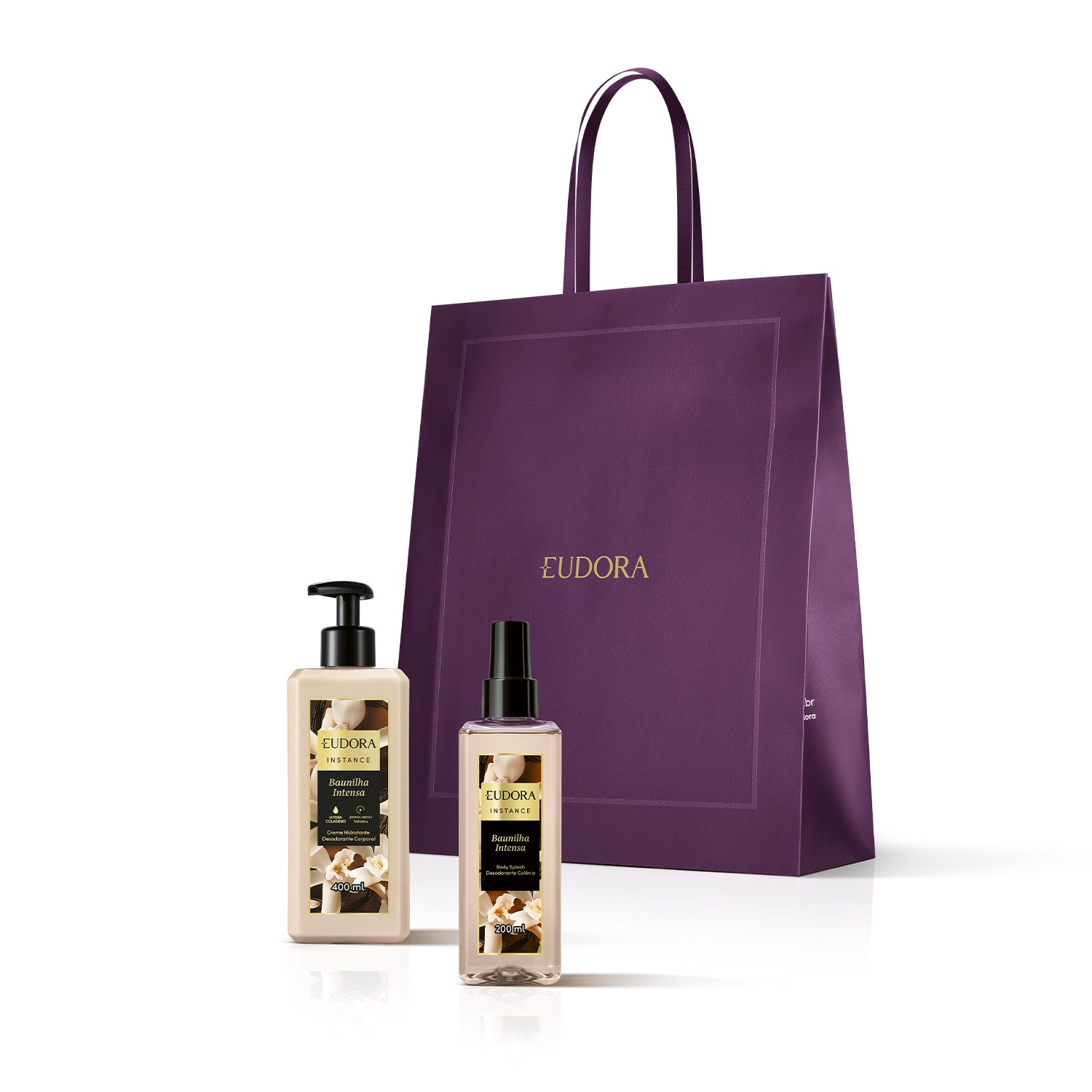 Combo Presente Instance Baunilha Intensa: Hidratante Corporal 400ml + Body Splash 200ml + Sacola