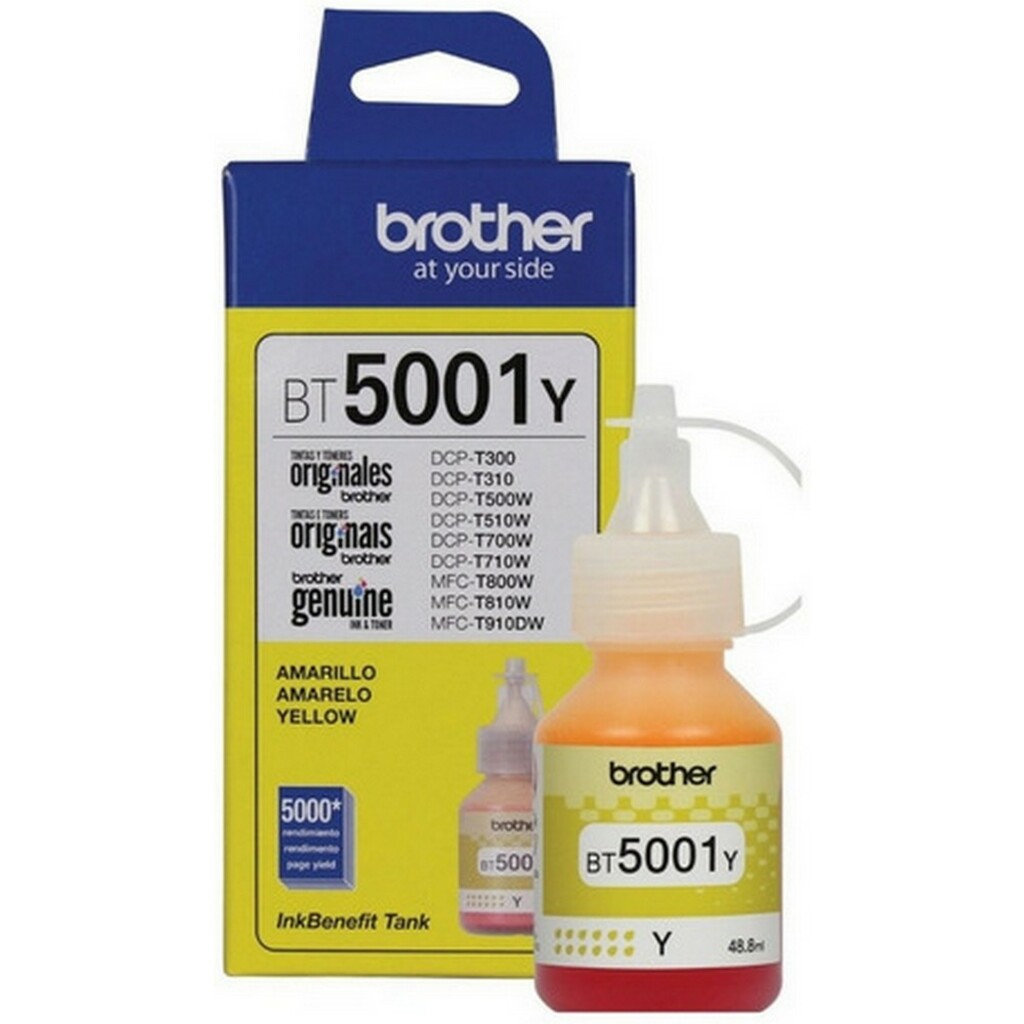 Tinta para Cartucho Brother Amarelo Original - BT5001Y - 5.000 páginas para HLT4000DW, DCPT310, DCPT510W, DCPT710W, MFCT810W, MFCT910DW