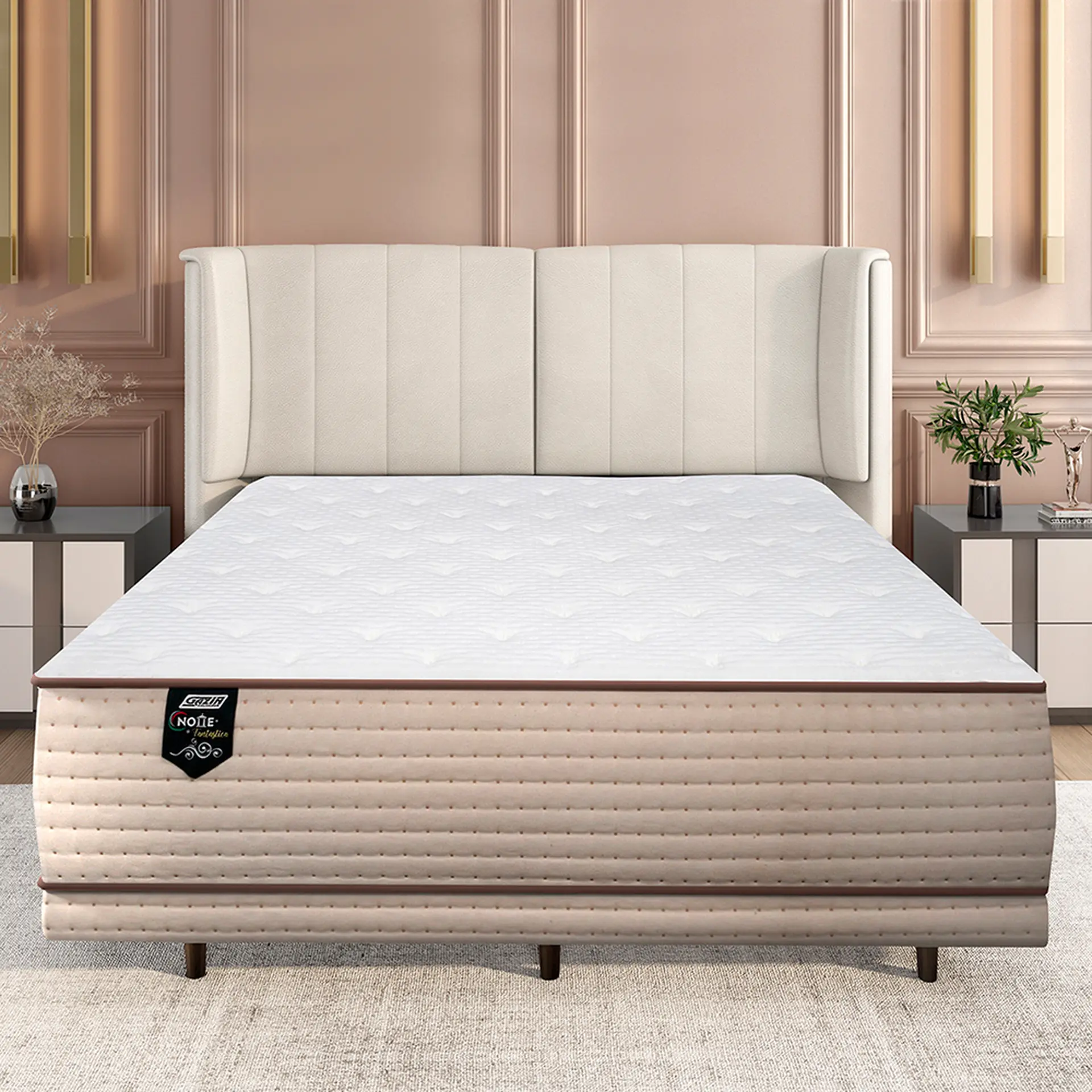 Cabeceira King 195cm Estofada Paris Fabone - CORINO BEGE