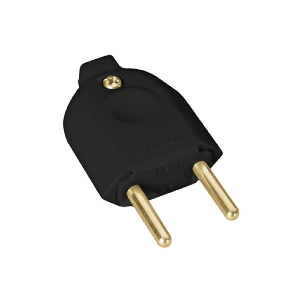 Plug Macho Tramontina 2 Pinos Redondo 10 Amperes Preto - 57403/202 - 131199 - Unitário