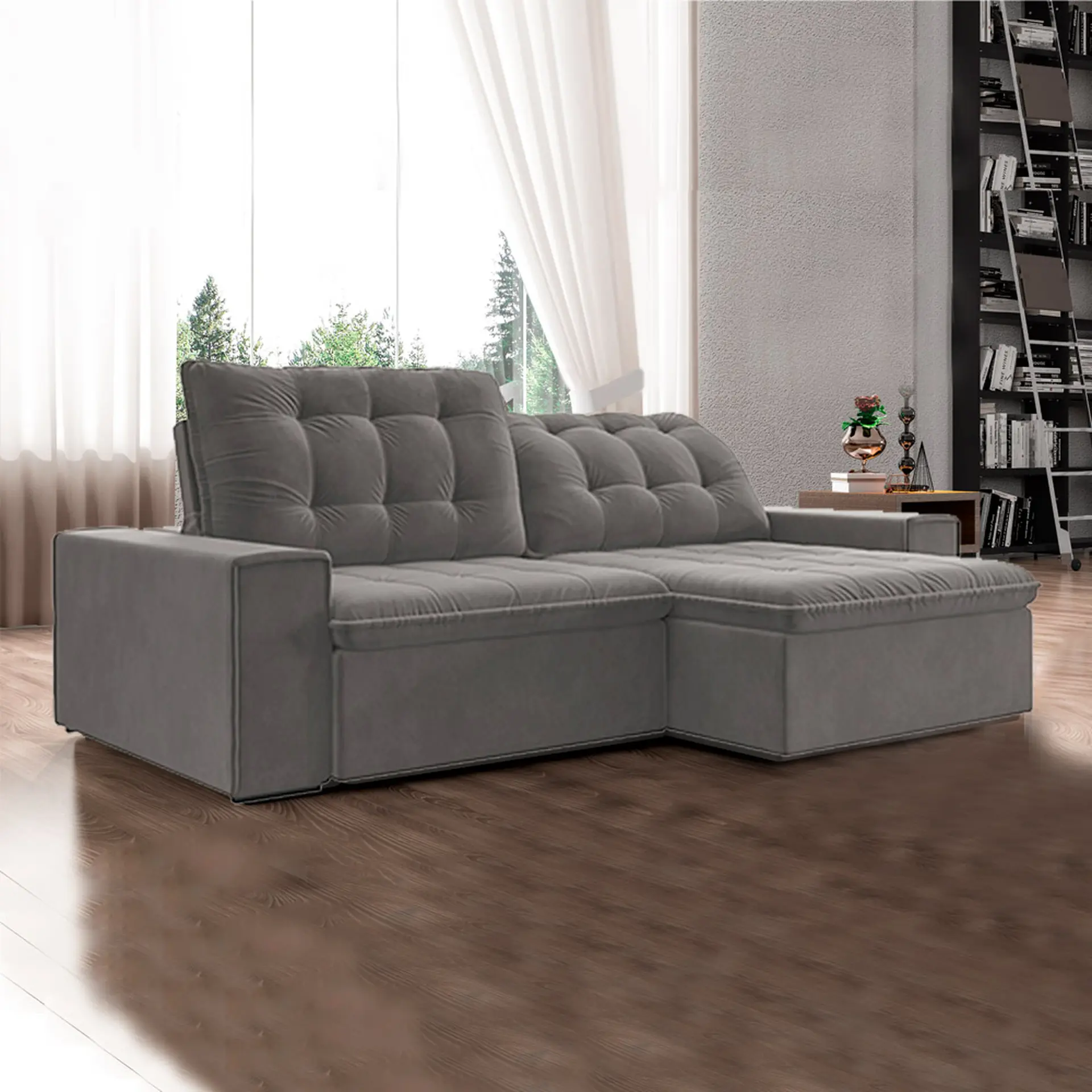 Sofá Retrátil e Reclinável 4 Lugares 254 cm Fabone Denver - Cinza Escuro