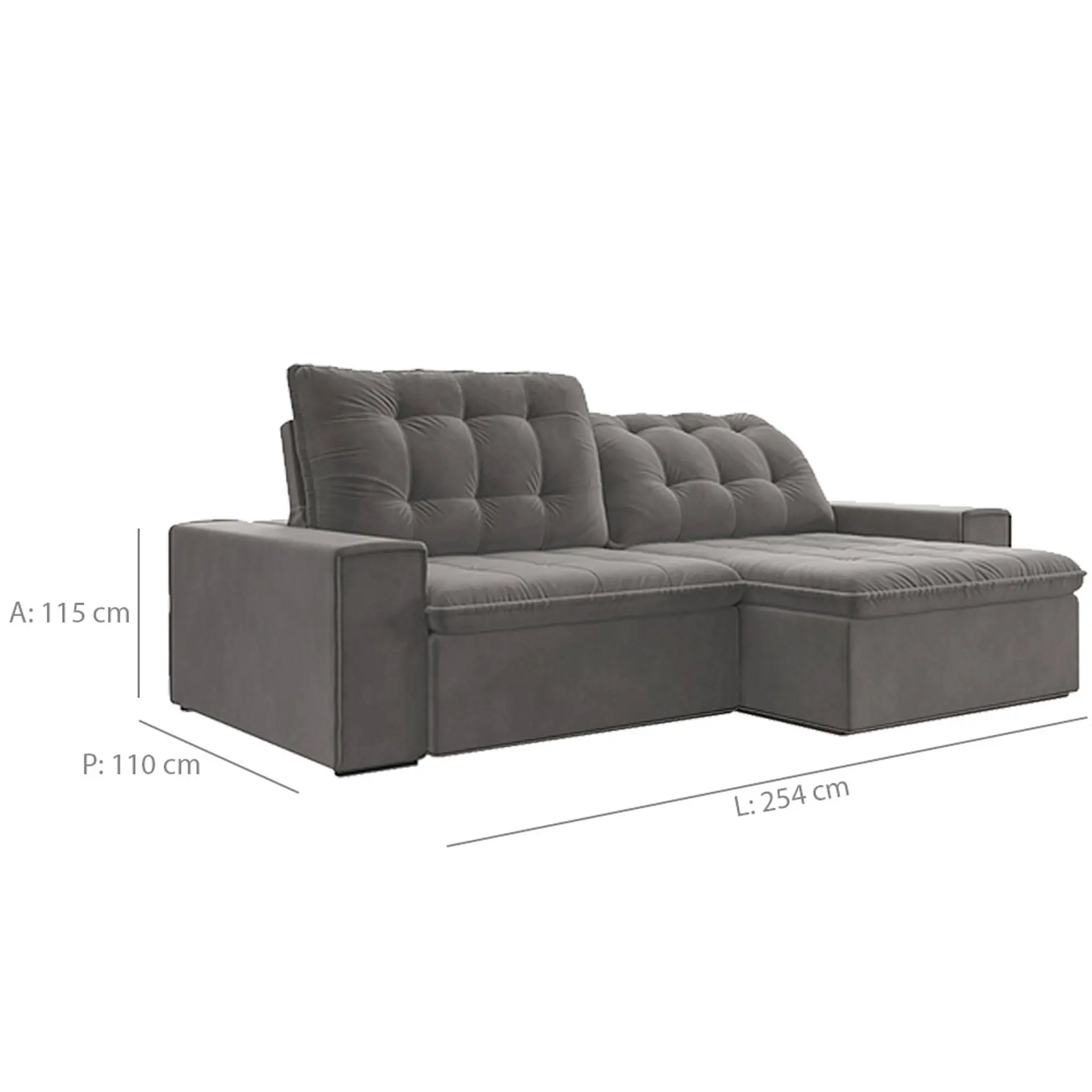 Sofá Retrátil e Reclinável 4 Lugares 254 cm Fabone Denver - Cinza Escuro