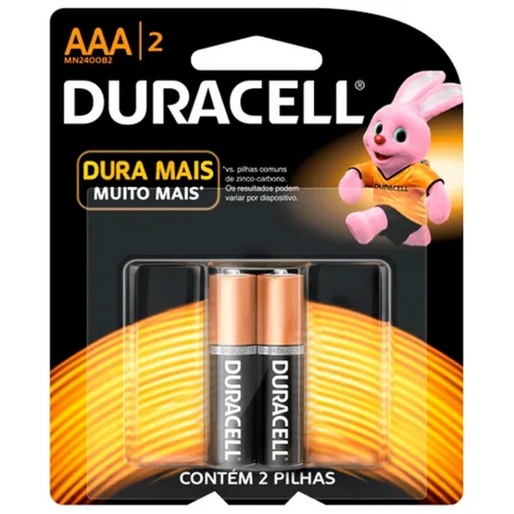 Pilha Alcalina AAA Duracell - MN2400B2 - Blister com 2 Pilhas