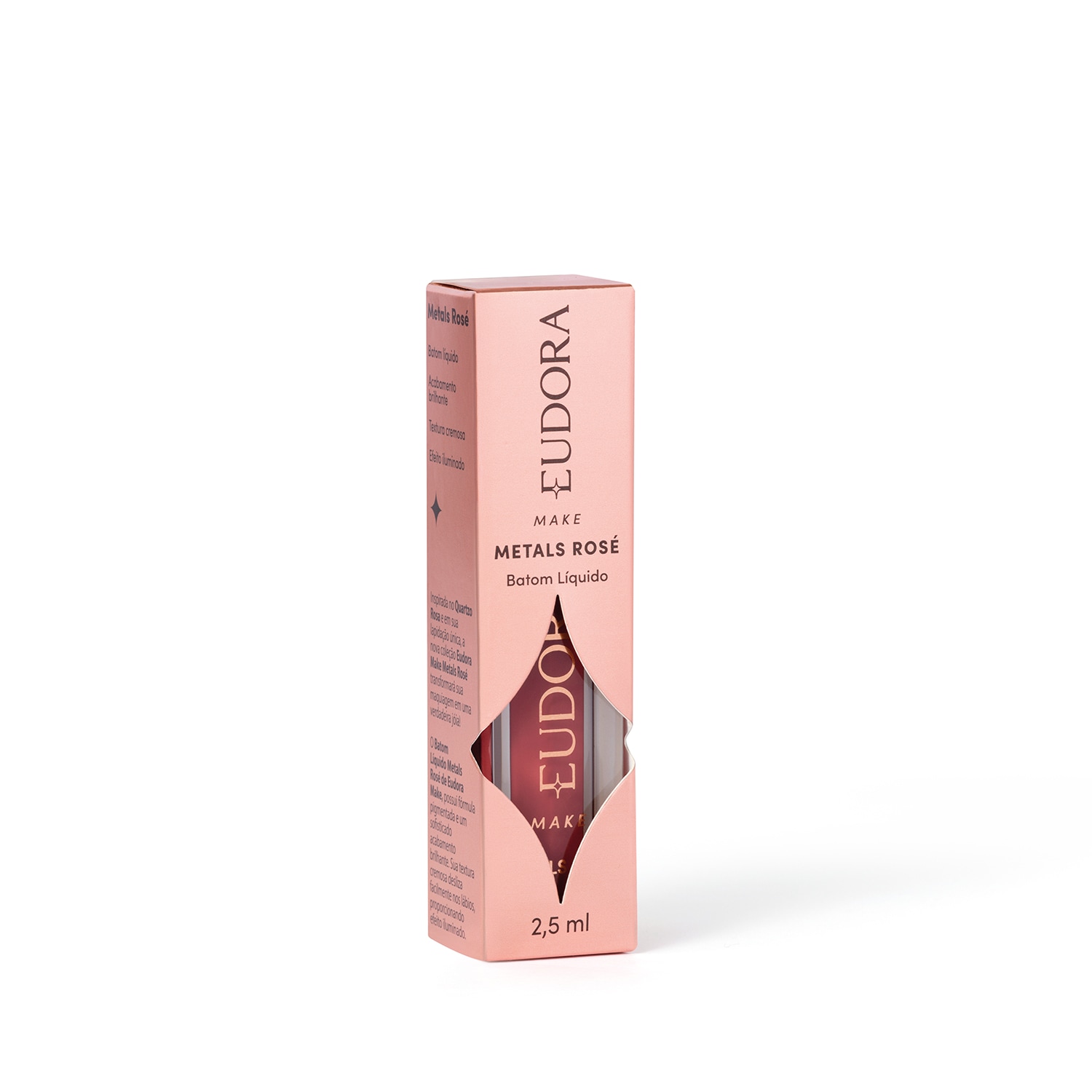 Batom Líquido Cremoso Metals Rosé Terracota Exclusivo Eudora Make 2,5m