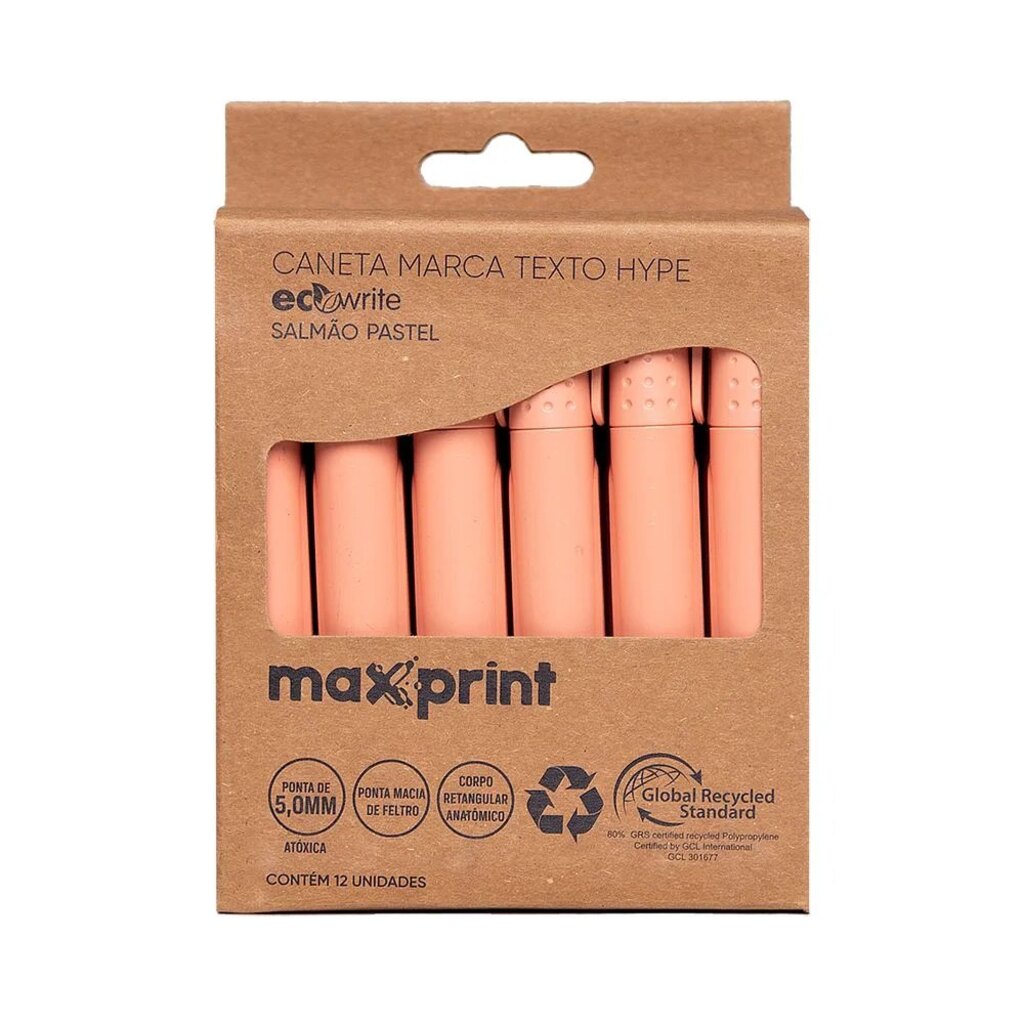 Caneta Marca Texto Ecowrite Hype Salmão Pastel Caixa com 12 Unidades - Maxprint - 70000018