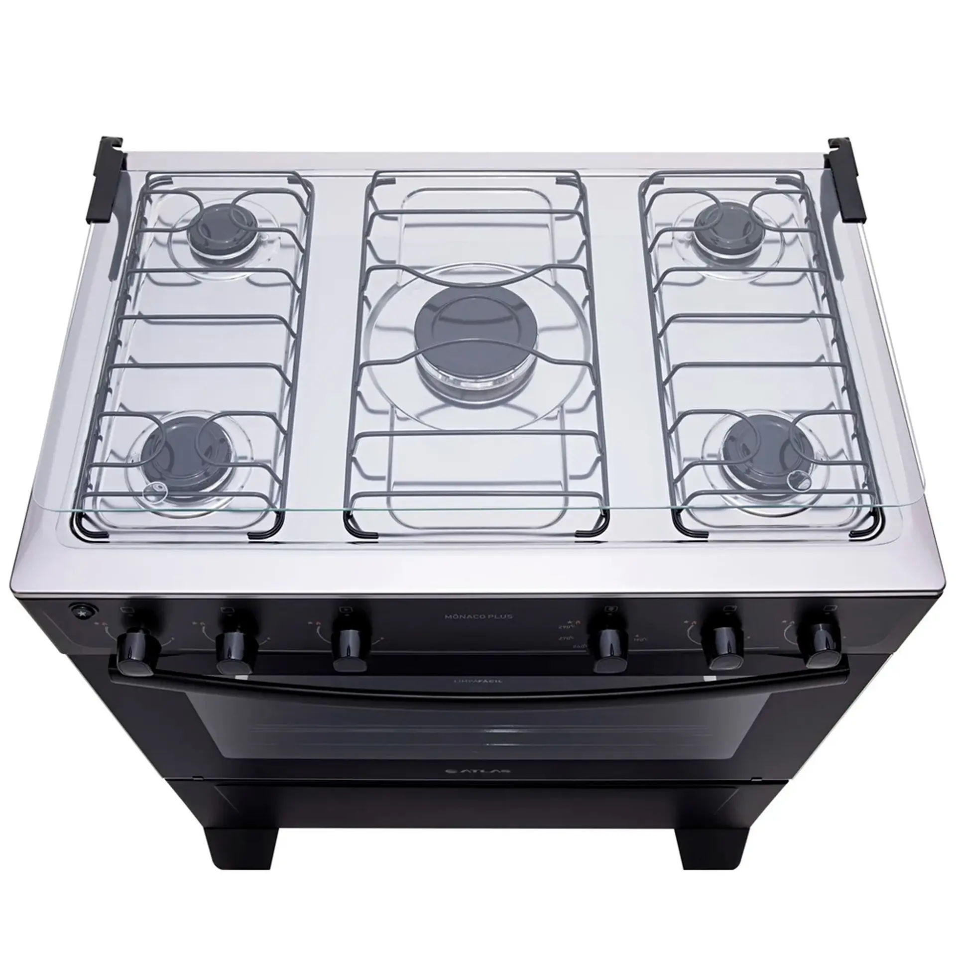 Fogão Atlas 5 Bocas Mônaco Plus Automático Mesa Inox Forno 86,5L - Preto - Bivolt