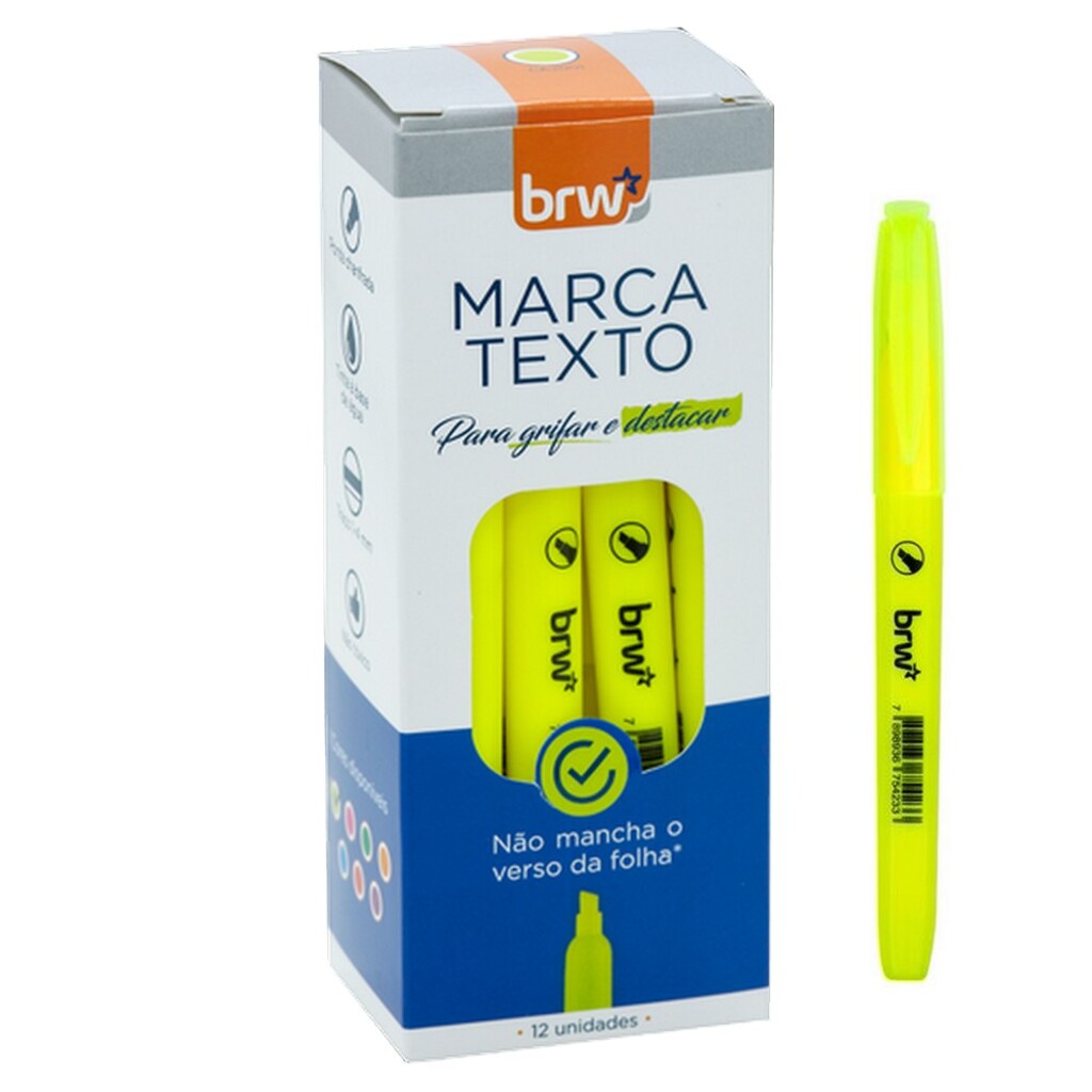 Caneta Marca Texto Amarelo Caixa com 12 Unidades - BRW - CA2001