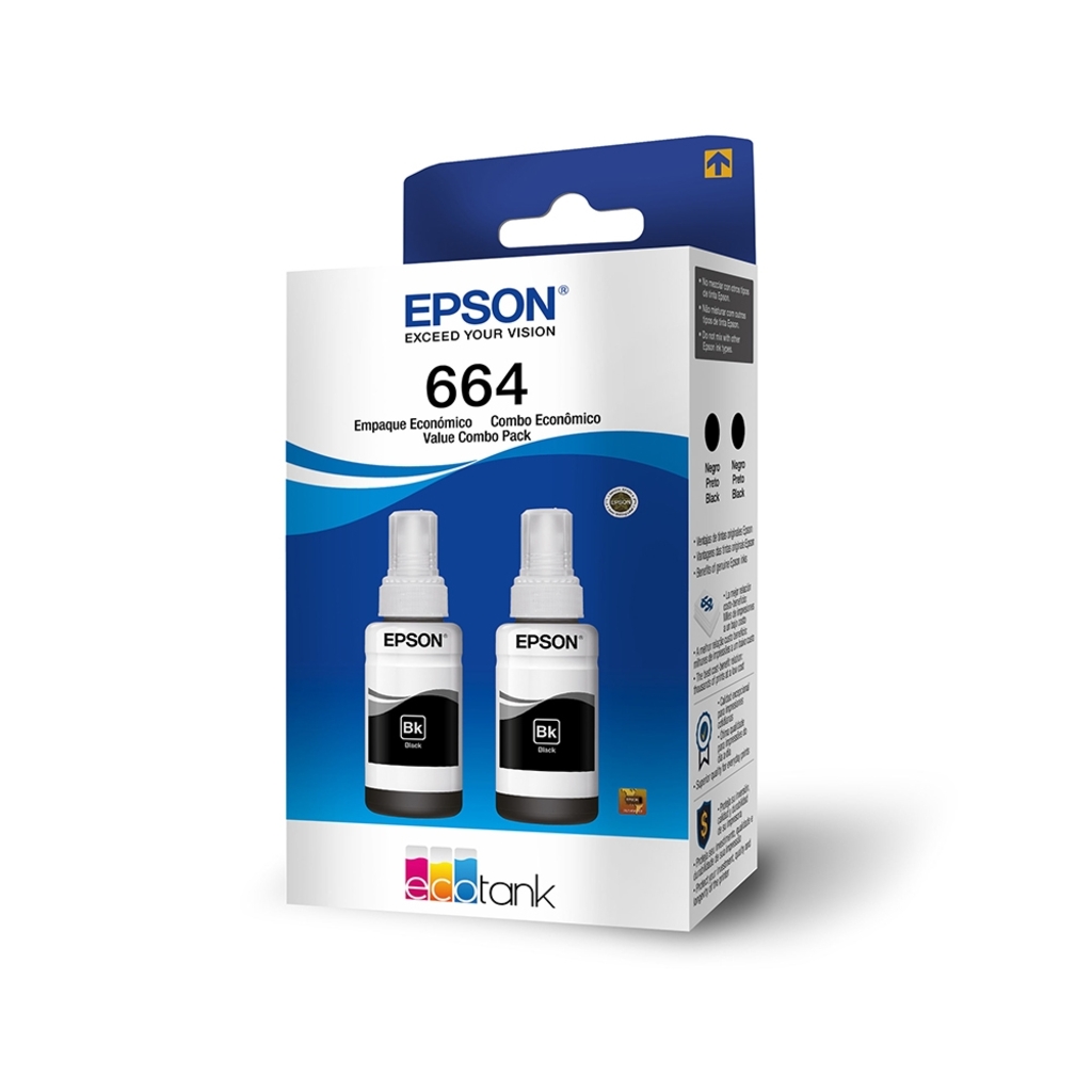Tinta para Cartucho Epson Preto Original - T664120 Kit com 2 Refis - 8.000 páginas para L220, L365, L375, L380, L395, L555, L565, L575, L110, L1300