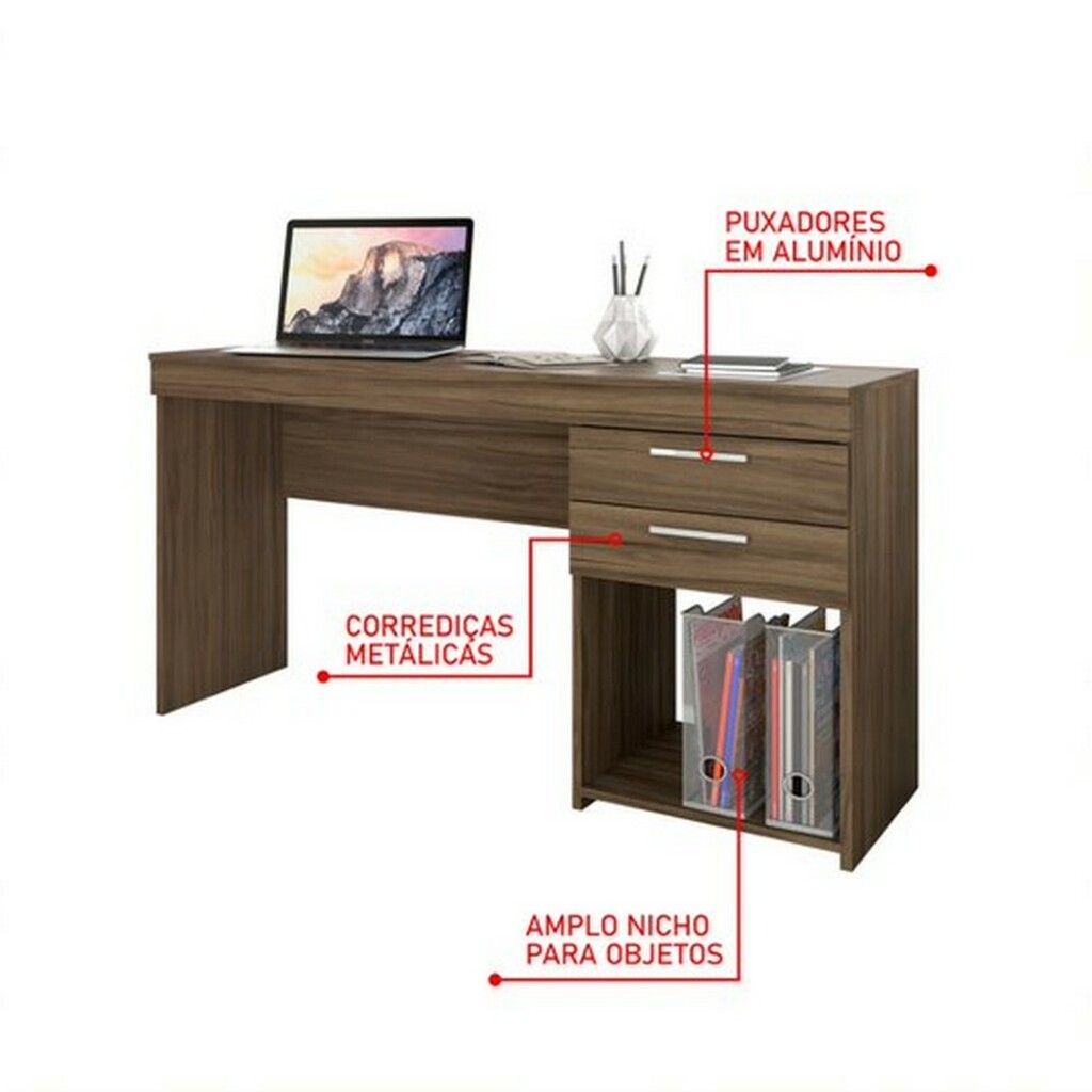 Mesa para Escritório 1,20m 2 Gavetas Nogal Trend Notável Office - 51015
