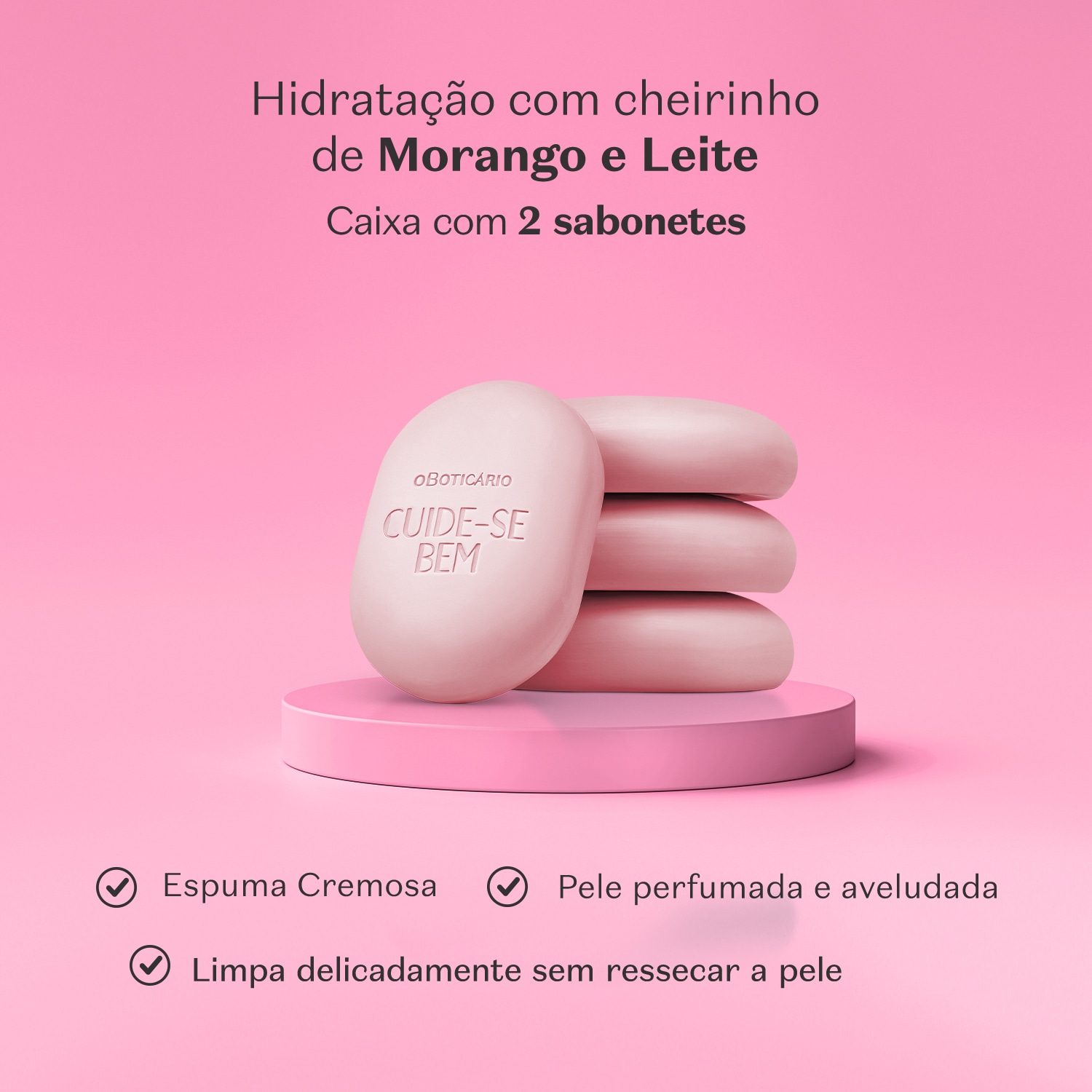 Kit Sabonetes em Barra Cuide-se Bem Morango e Leite 4x80g Cada