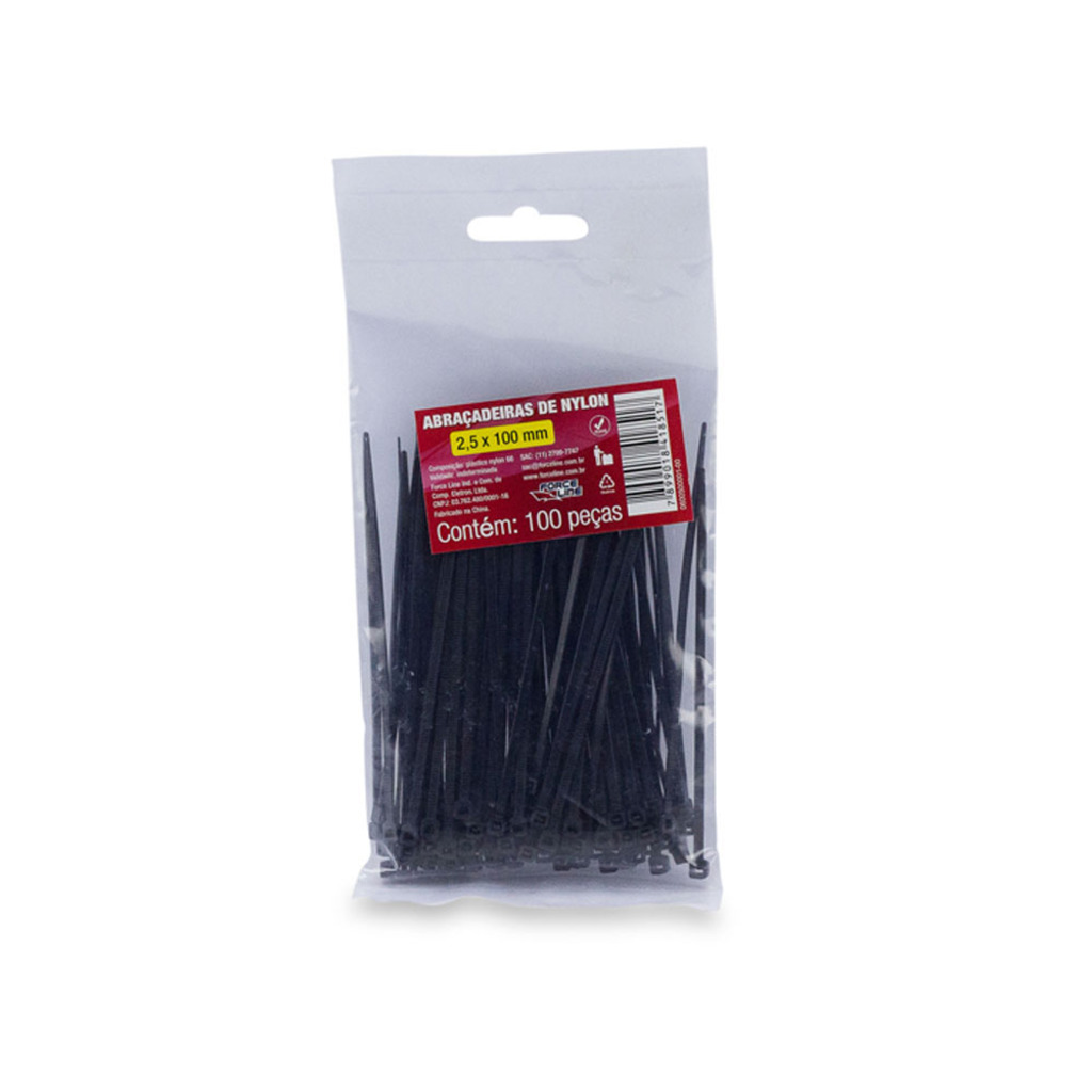 Abraçadeira Plástica Force Line 2,5 x 100mm Preto 100 Unidades