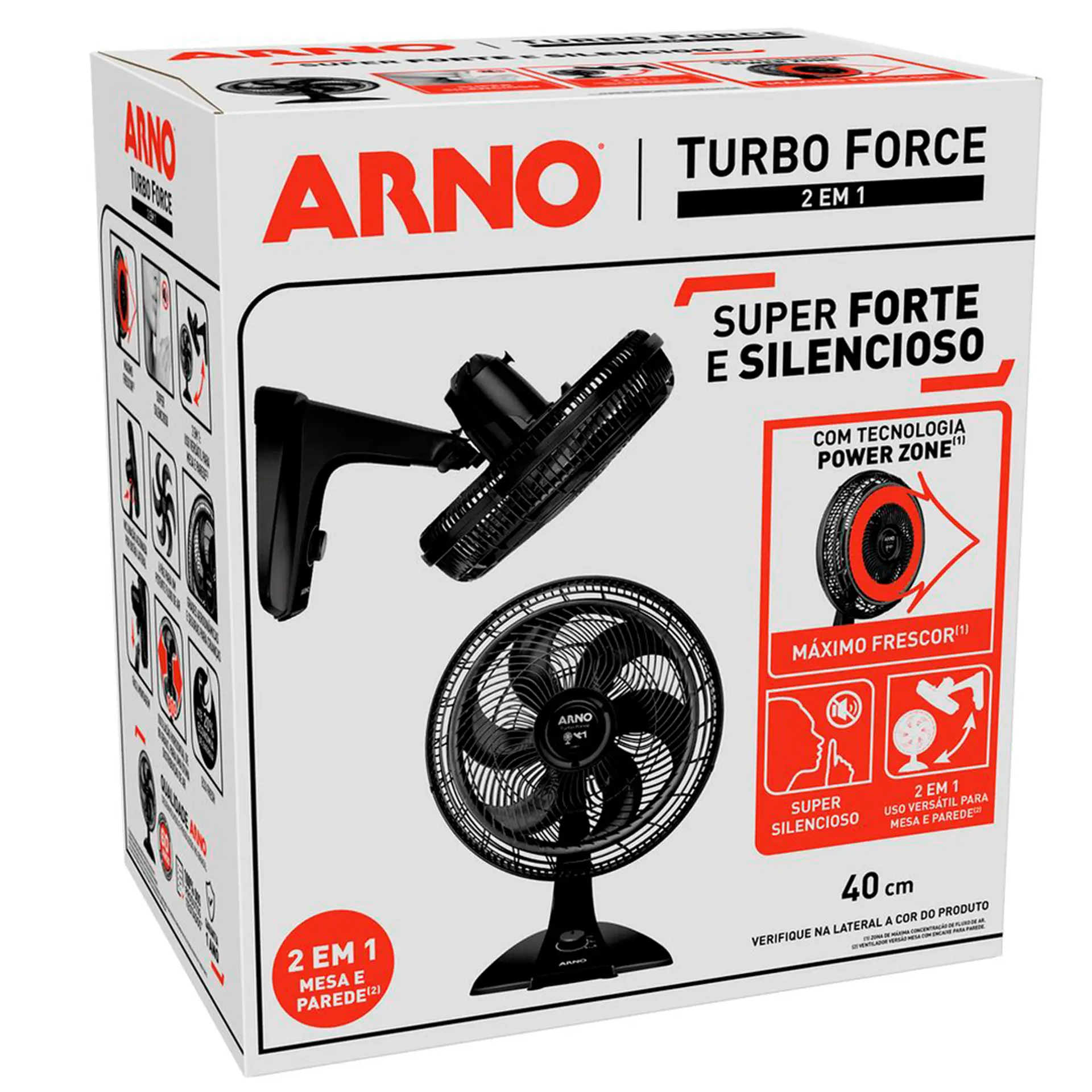 Ventilador 2 em 1 Mesa e Parede Arno Turbo Force 40cm VF42 6 Pás 126W - Preto - 110 Volts