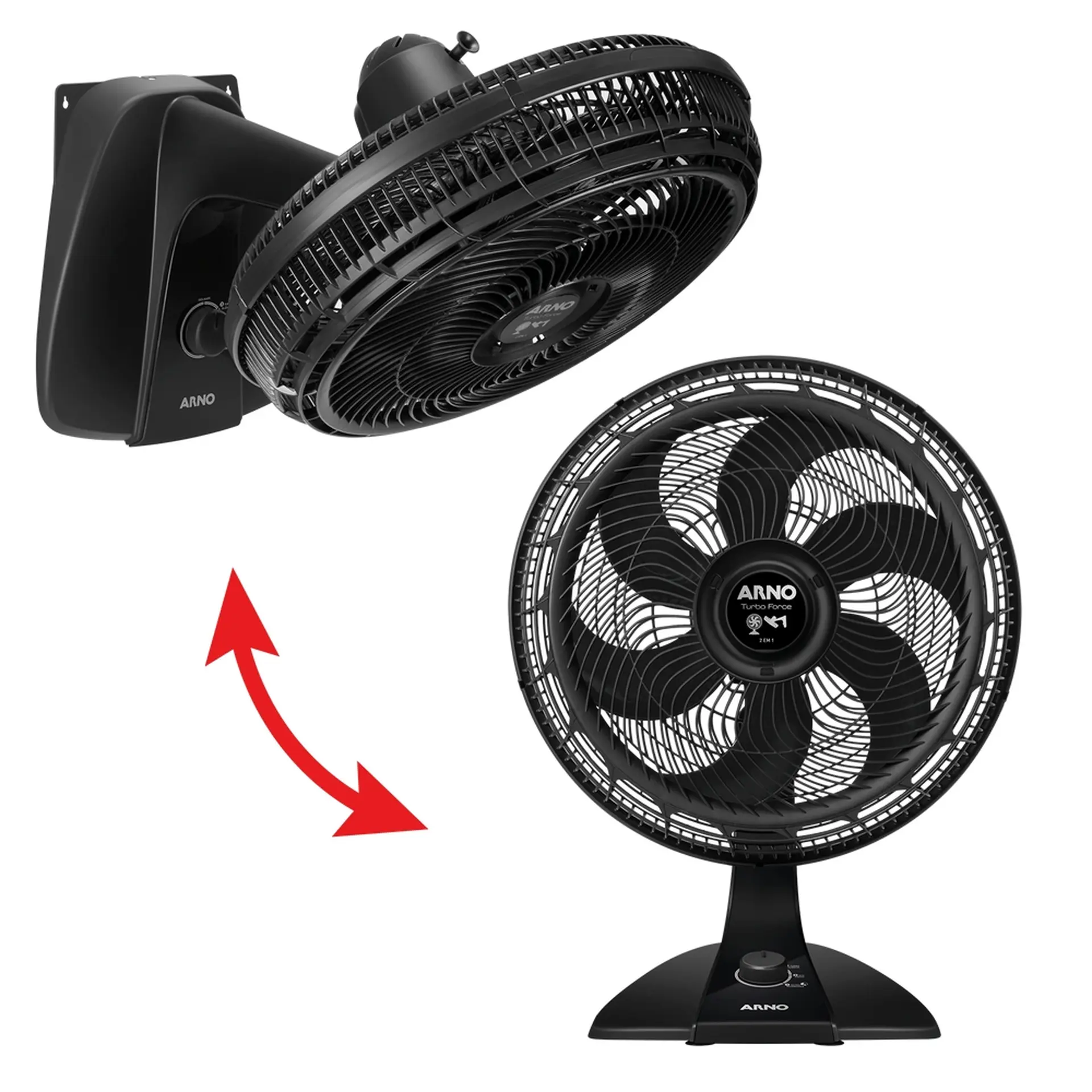 Ventilador 2 em 1 Mesa e Parede Arno Turbo Force 40cm VF42 6 Pás 126W - Preto - 110 Volts