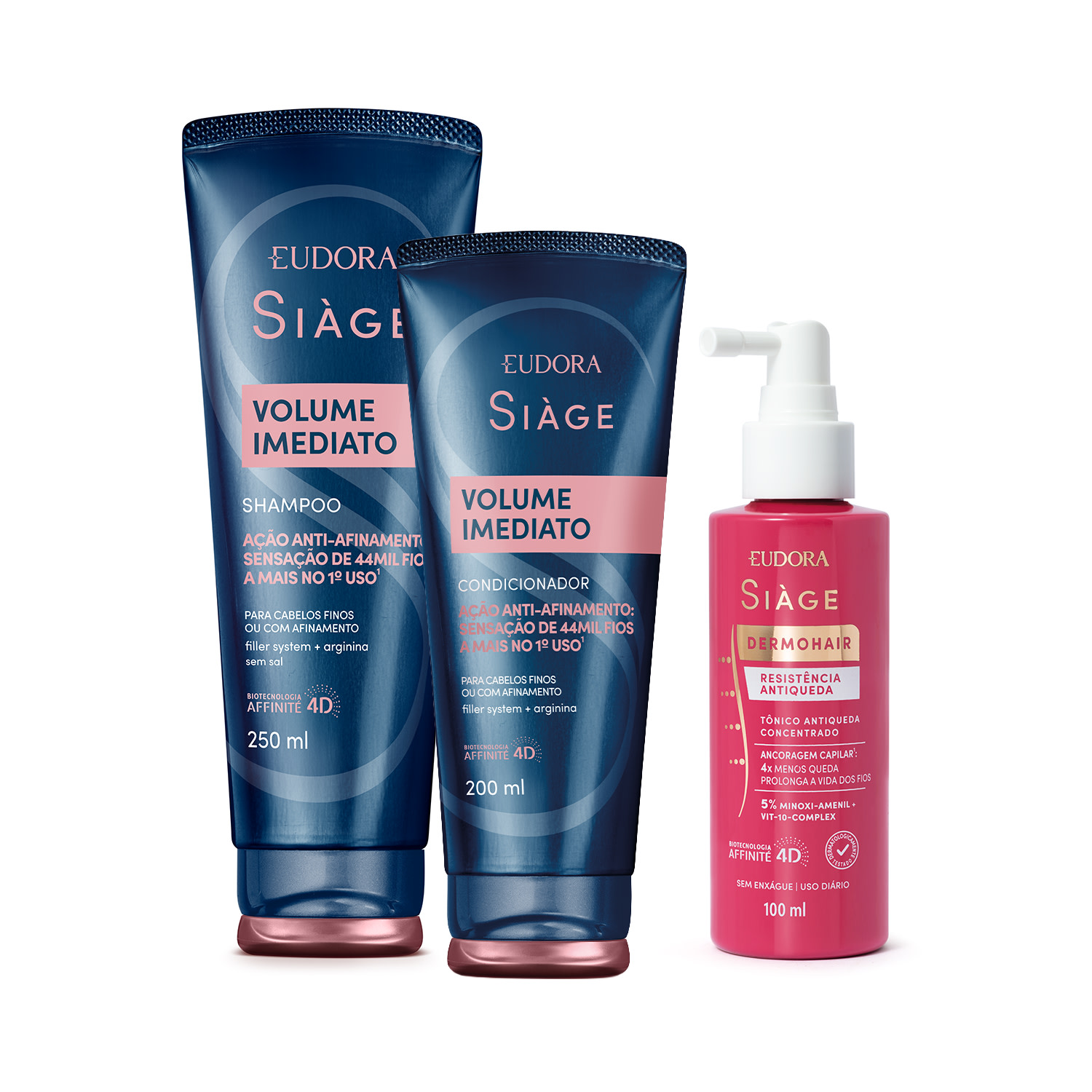 Combo Shampoo Volume Imediato 250ml + Condicionador 200ml + Tônico Concentrado Resistência Antiqueda 100ml