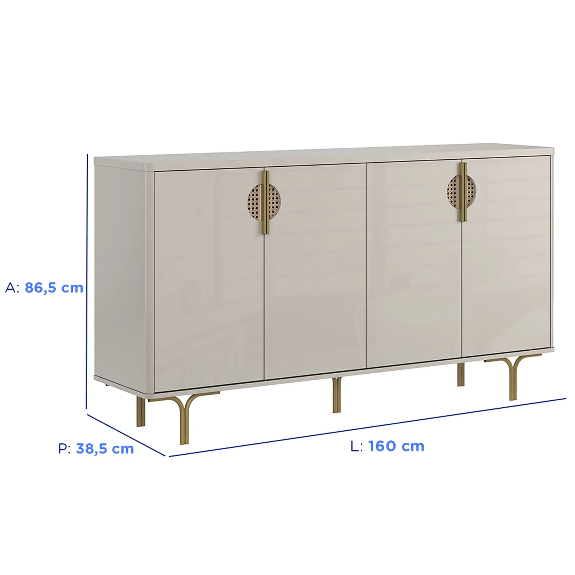 Buffet 4 Portas 2 Prateleiras Internas MDF Marsala Lukaliam - Off White