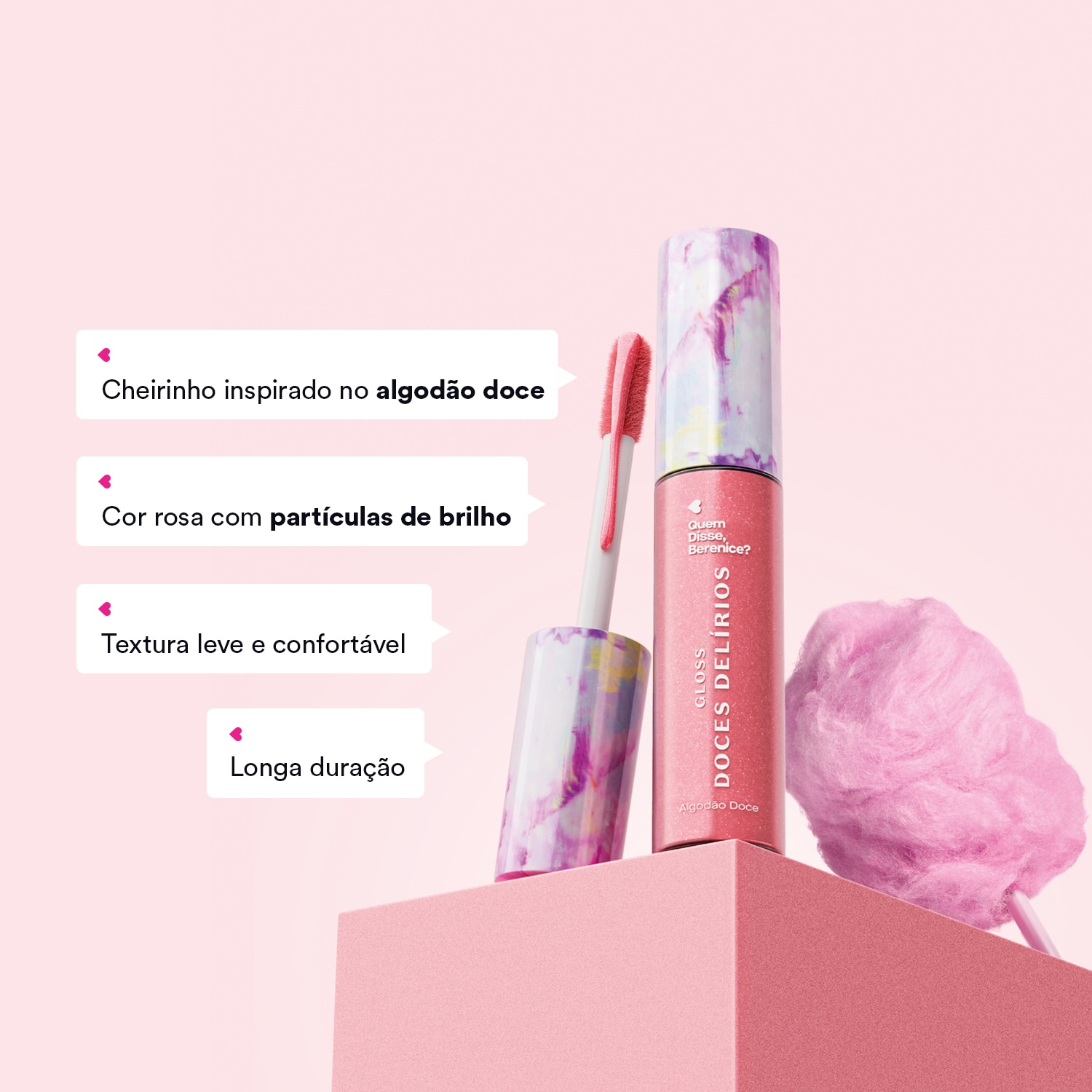 Gloss Labial Rosa Cuide-se Bem Doces Delírios Algodão Doce Quem disse, Berenice? 10ml
